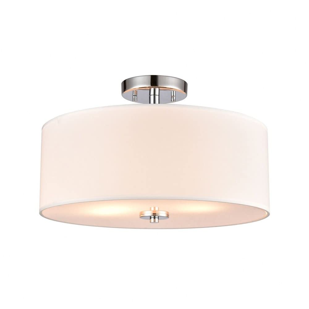 Elk Home Oakland 2-Light Semi Flush Mount Ceiling Light - Chrome Finish with White Fabric Shade & White Glass Diffuser, Modern Contemporary Lighting for Bedroom, Living Room, Dining Room, Hallway