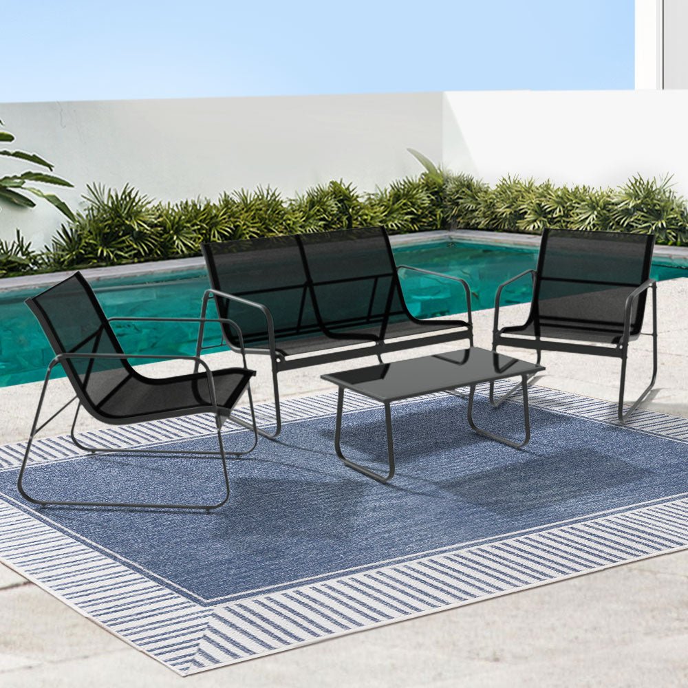 4-Piece Outdoor Patio Furniture Set - Black Metal Garden Dining Table and Chairs for Backyard, Deck, or Poolside Relaxation