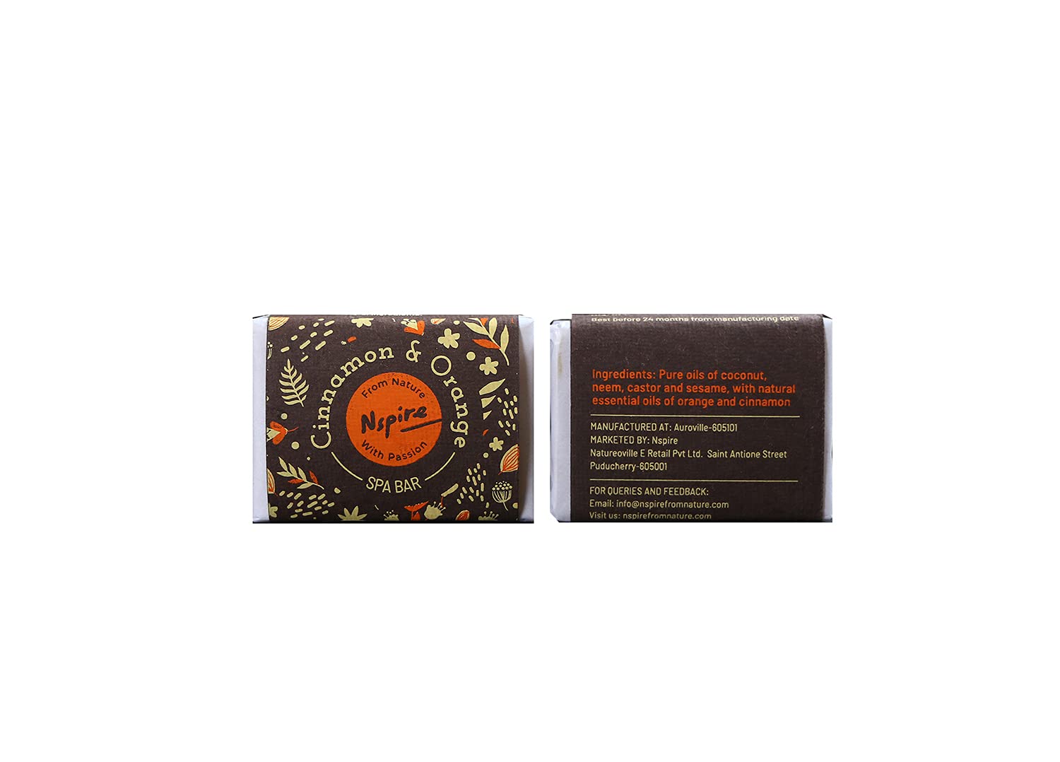 Nspire 100% Natural Cinnamon & Orange Handmade Soap - Organic Glow Skin, Anti-Aging Facial Cleanser - No Synthetic Fragrance, Nourishing Face Wash (Pack of 2) for Spa, Gift & Daily Skincare Routine