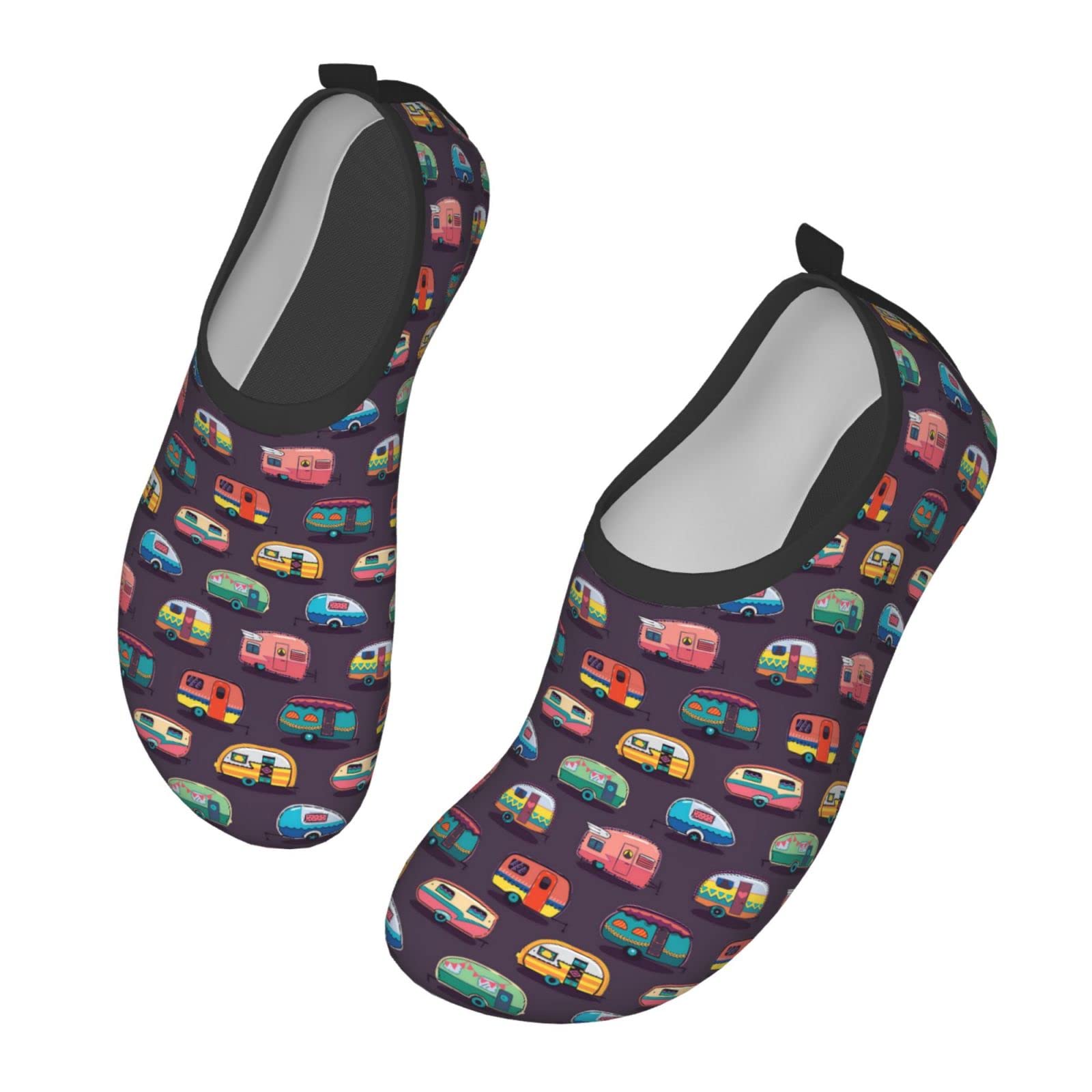 3D Print Colorful Cartoon Campers Water Shoes for Women & Men - Barefoot Quick-Dry Non-Slip Aqua Socks for Beach, Pool, Yoga & Water Sports