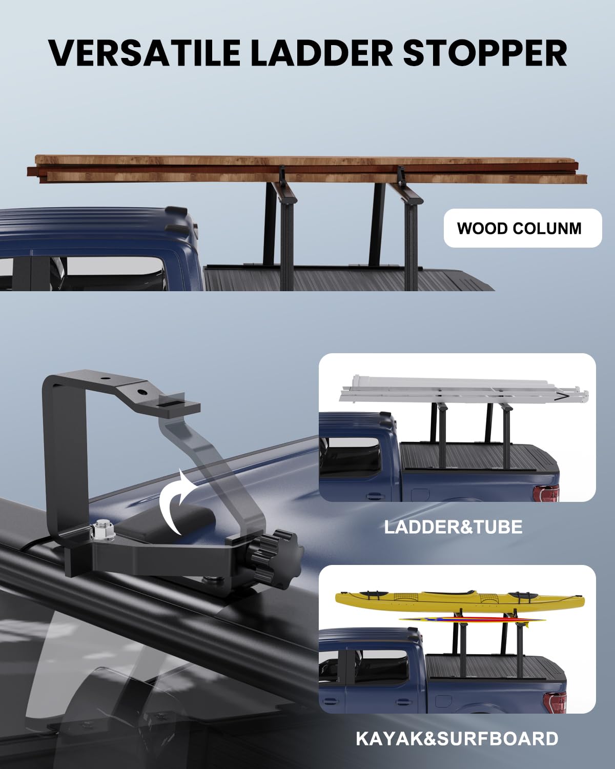 StarONE Universal Adjustable Aluminum Truck Bed Rack with Ladder Stops | Heavy Duty Pickup Truck Ladder Rack | Perfect for Construction, Roofing & Outdoor Work