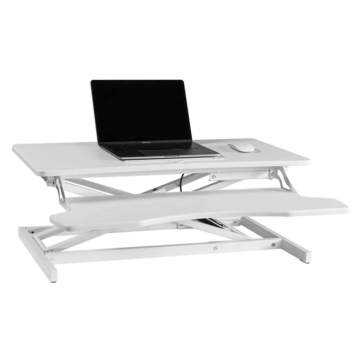 31 Inch Height Adjustable Standing Desk Converter - Ergonomic Sit to Stand Workstation with Wide Keyboard Tray for Dual Monitor & Laptop - White - Perfect for Home Office, Remote Work & Workspace Ergonomics