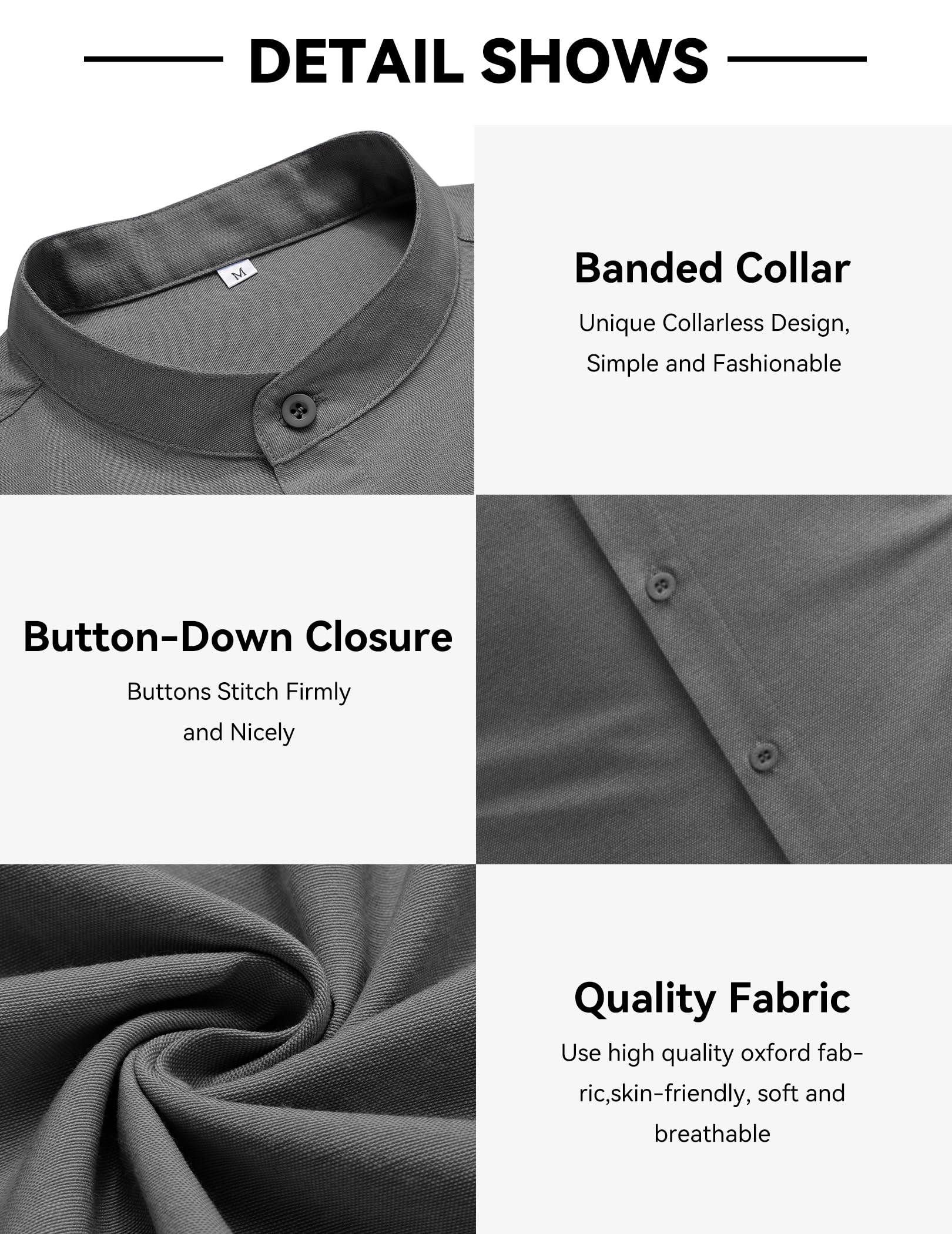 COOFANDY Men's Long Sleeve Linen Shirt - Band Collar Button Down Oxford Dress Shirt for Casual & Business Wear | Breathable Summer Office & Wedding Attire