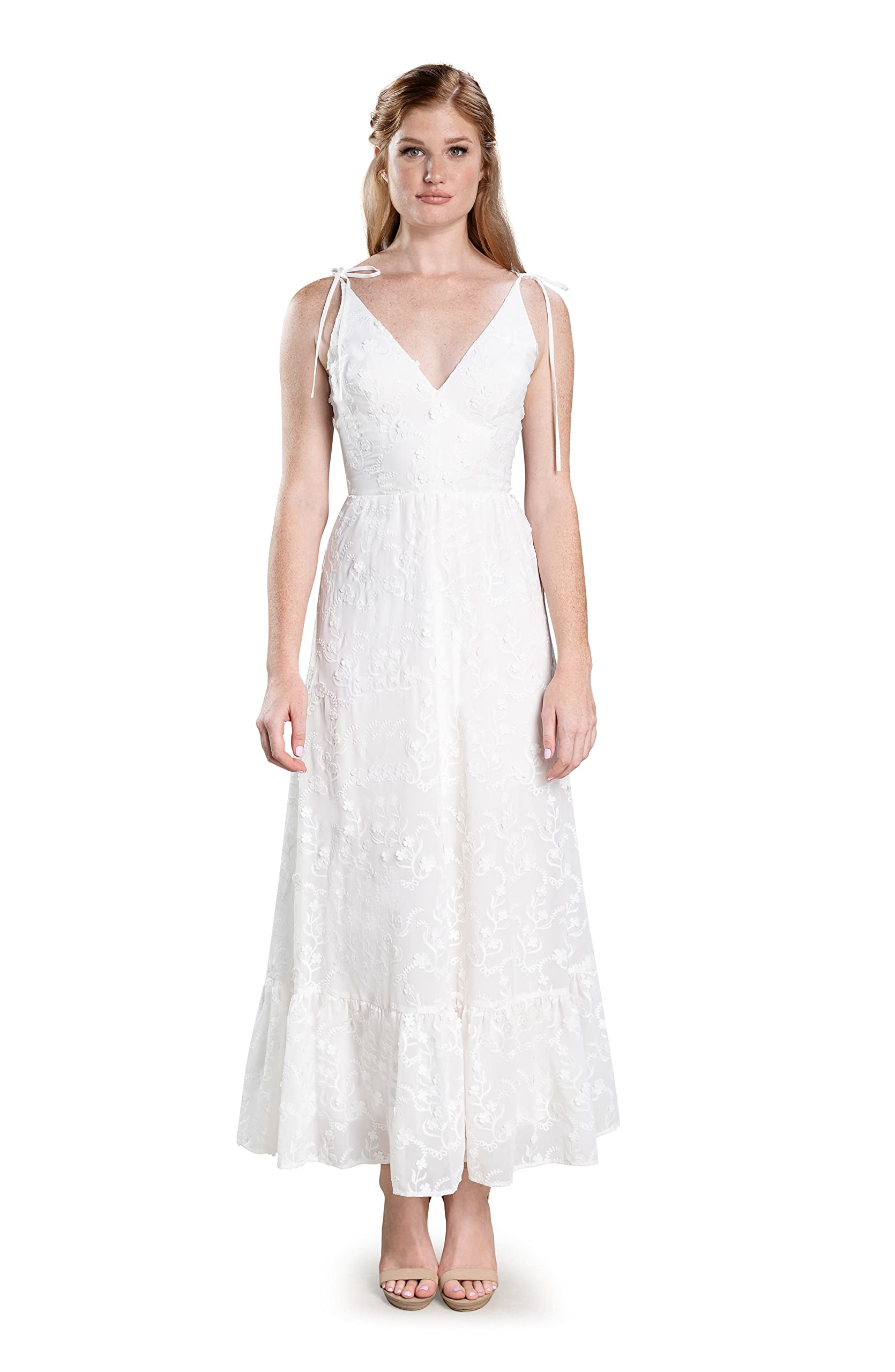 Dress the Population Women's Sunny Fit and Flare Maxi Dress - Flowy Summer Beach Dress for Vacations, Weddings & Outdoor Parties