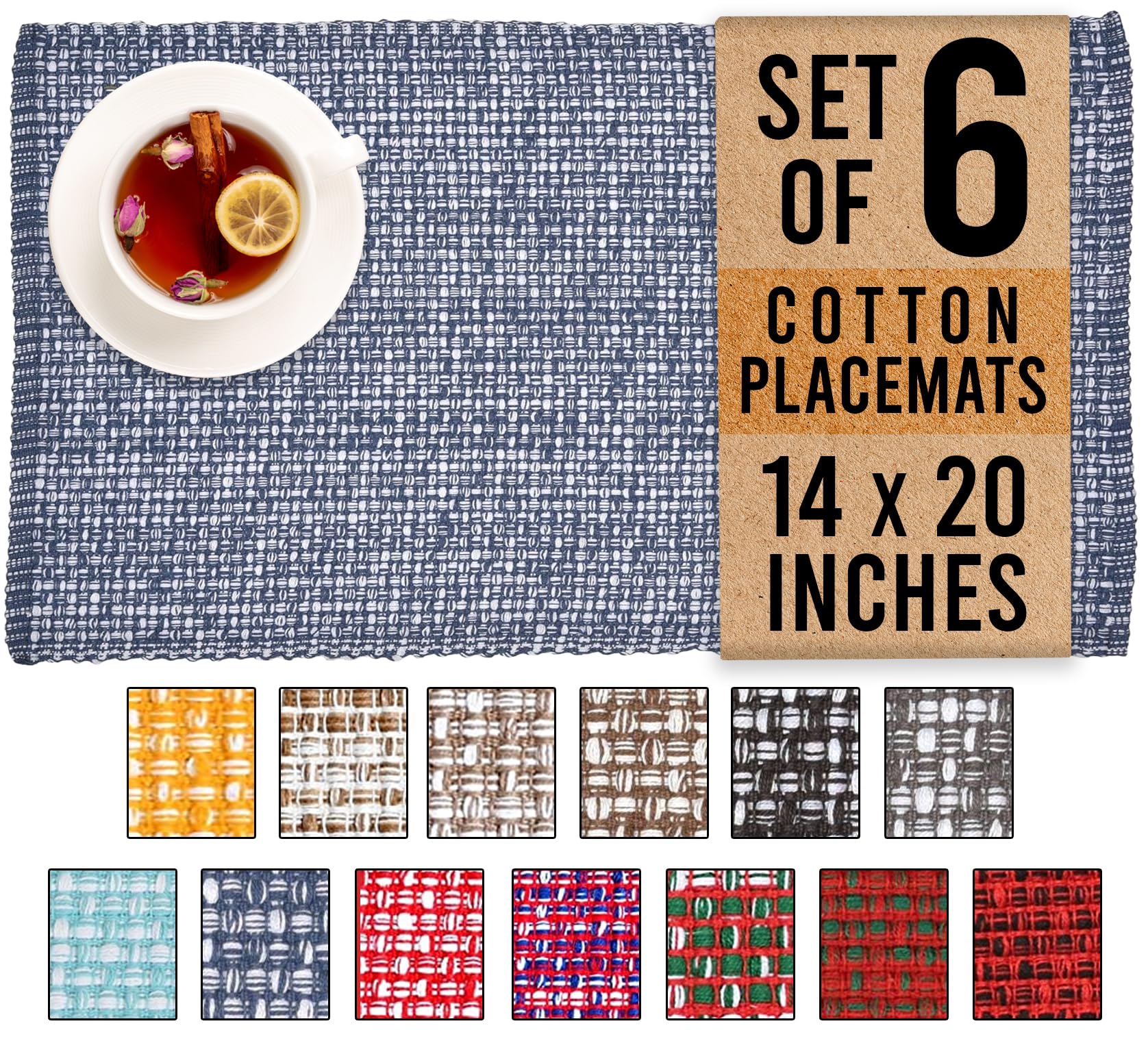 Premium 100% Cotton Oversized Placemats Set of 6 - 14