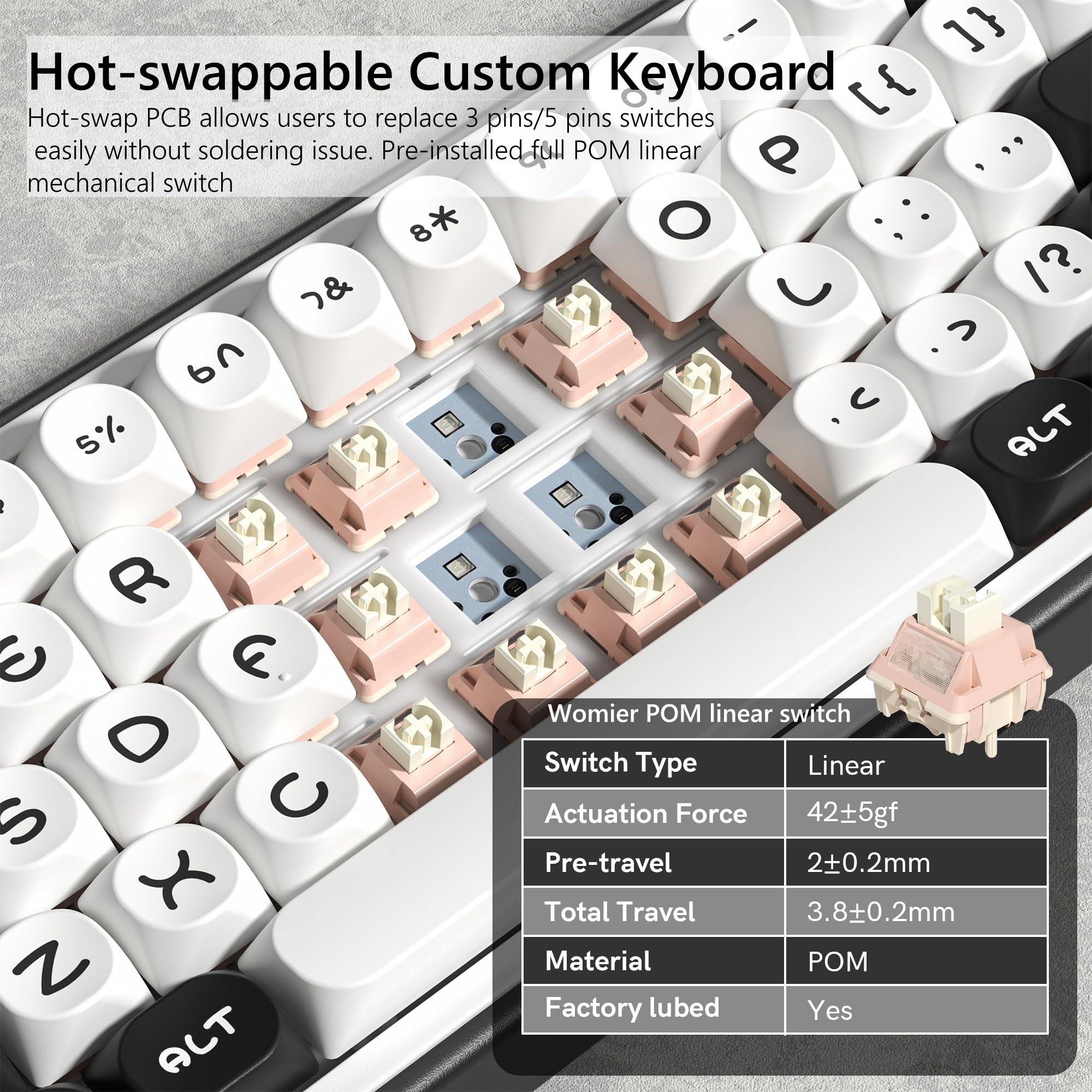 Womier WK60 Wireless Mechanical Gaming Keyboard - Hot Swappable RGB, Bluetooth/2.4GHz/USB-C for PC Gaming