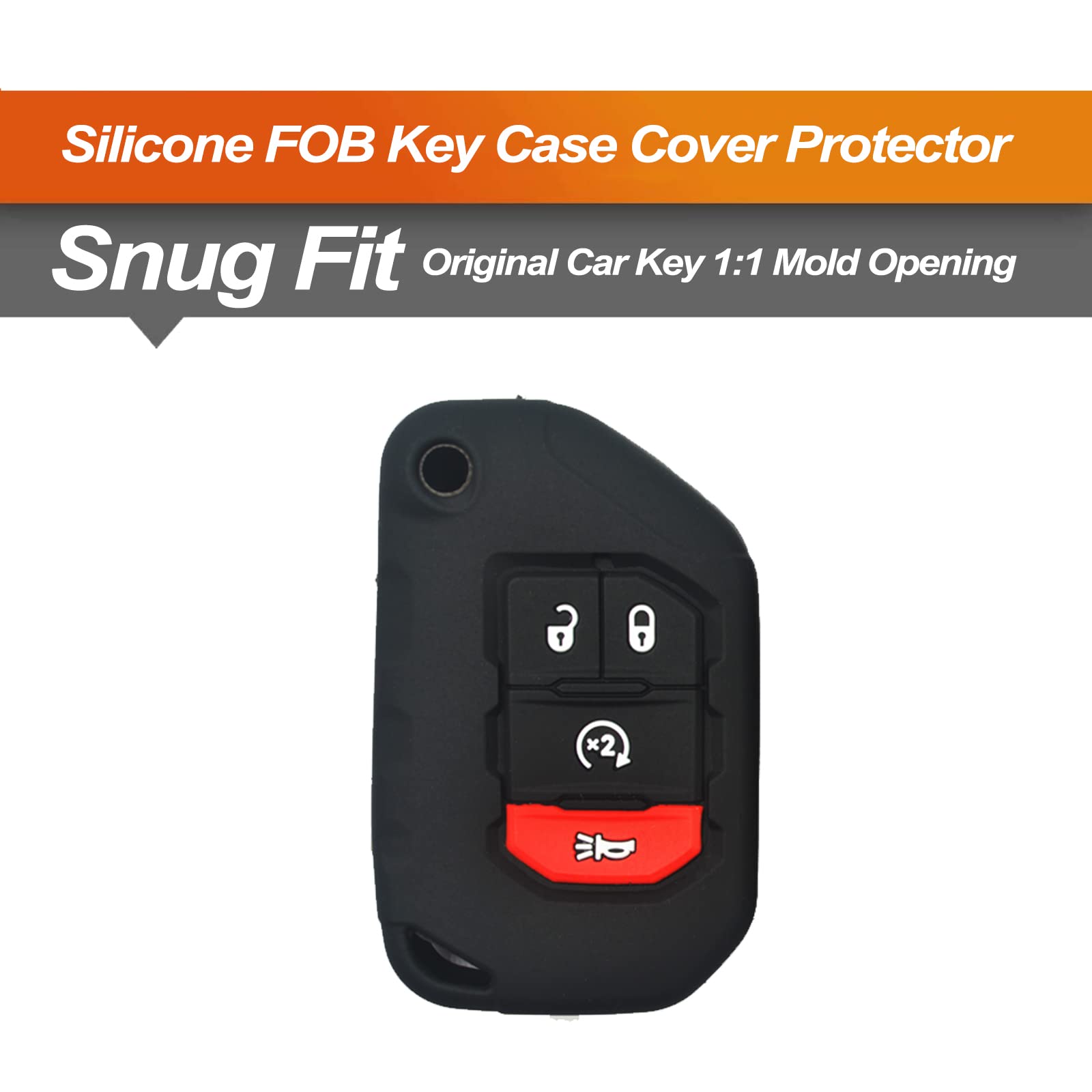 Premium Silicone Key Fob Cover for Jeep Wrangler JL/JLU, Gladiator JT, Wagoneer - Durable Remote Key Protection Case (Black) | Car Accessories | Perfect for Off-Road Adventures & Daily Commuting