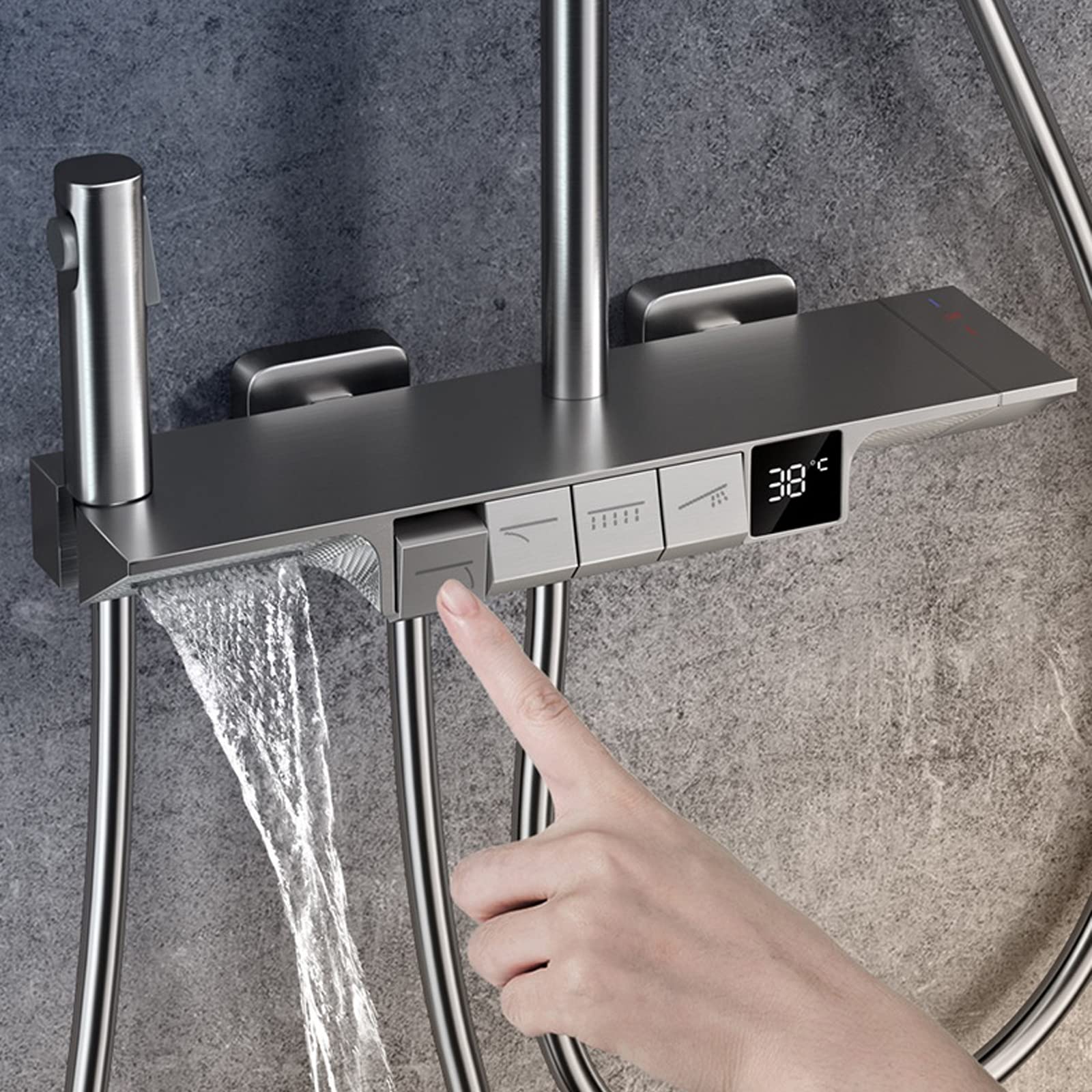 Thermostatic Shower System - Wall Mount Exposed Shower Faucet Set with Rain Shower Head, Handheld Spray & Bidet Sprayer, Tub Spout & Temperature Display Valve Trim Kit | Perfect for Modern Bathrooms, Spa-Like Showers & Water-Saving Home Upgrades