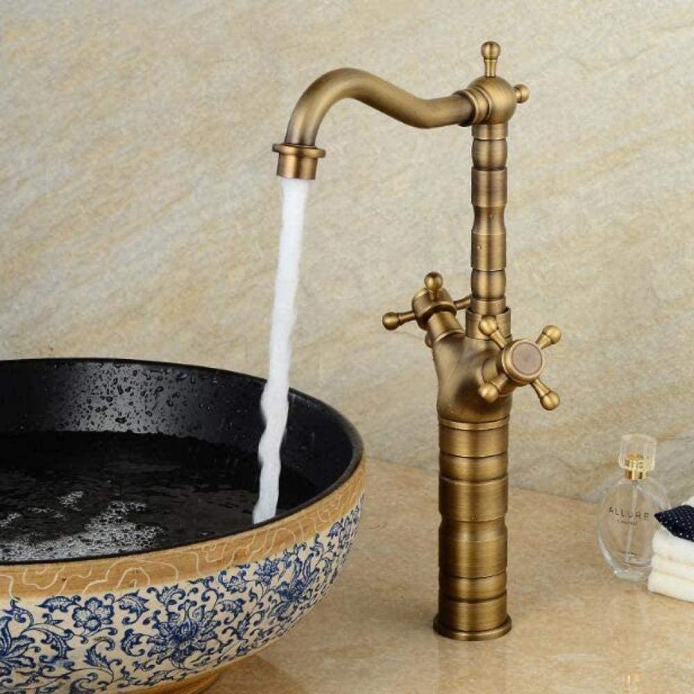 OMOONS Antique Brass Basin Faucet - 360 Degree Rotatable Spout Double Handle Bathroom Sink Faucet for Kitchen & Bathroom - Vintage Style Water Tap for Farmhouse, RV, and Commercial Use