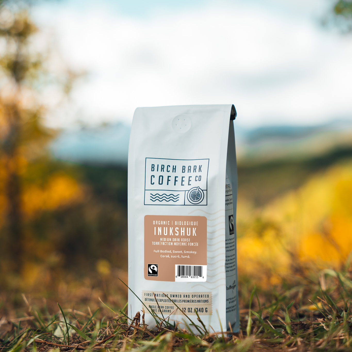 Birch Bark Inukshuk Fair Trade Organic Whole Bean Coffee - 12 oz Bag | Premium Dark Roast for Home Brewing, Office & Camping
