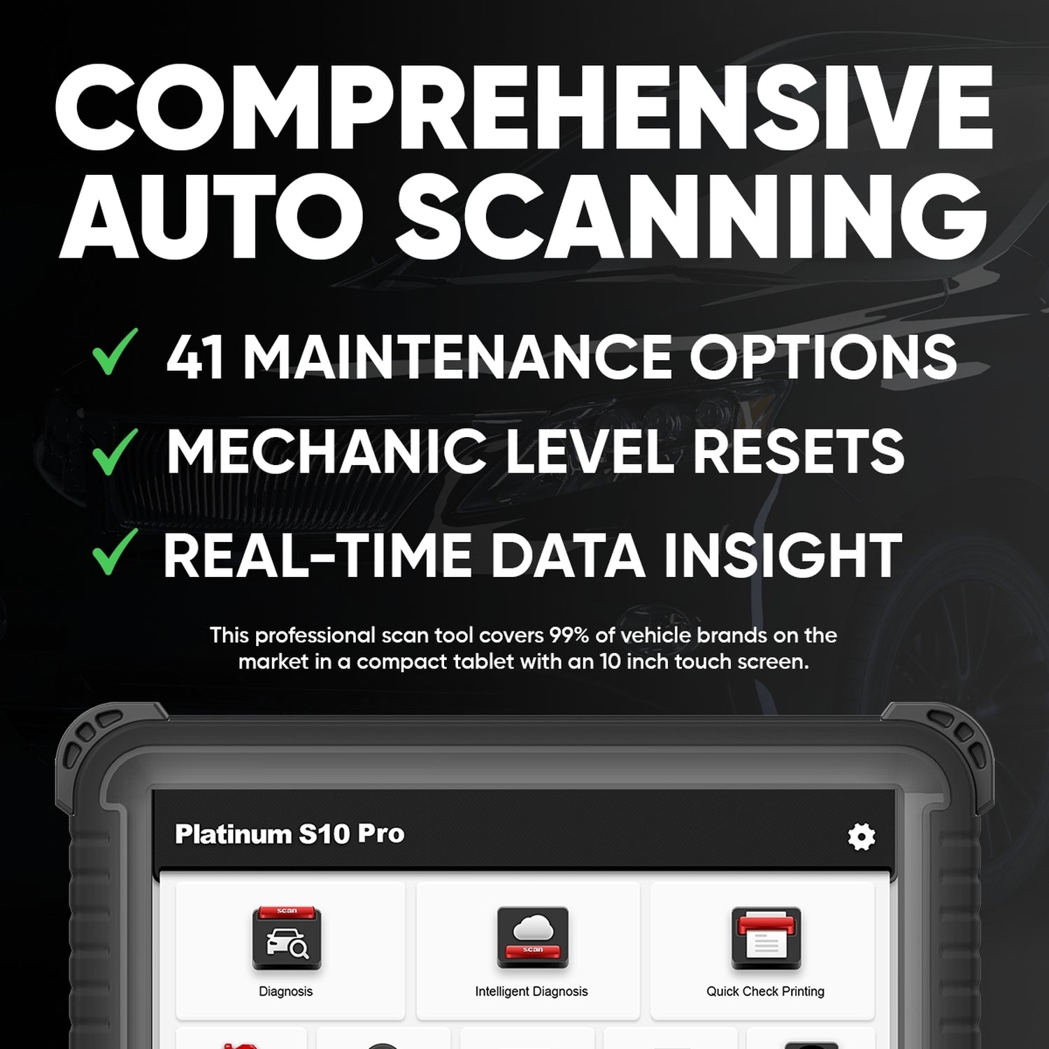 PLATINUM S10 PRO Professional OBD2 Scanner - Car Diagnostic Tool for Engine Fault Code Reader, ABS, SRS, Oil Reset | Compatible with Most Vehicles - Perfect for Mechanics & DIY Auto Repair