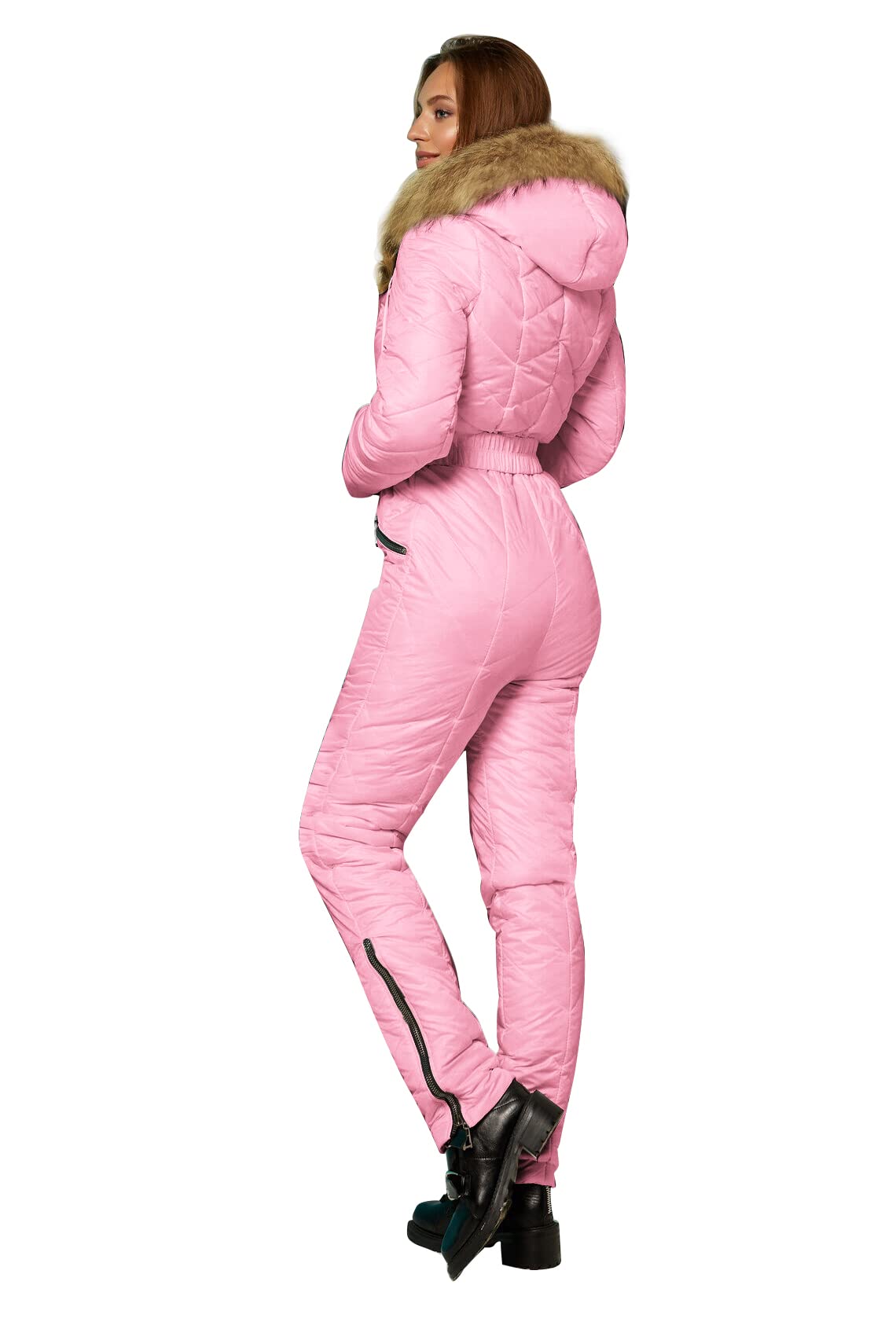 Yousify Women's Winter Ski Suit - One Piece Hooded Snowsuit with Fur Collar for Skiing, Snowboarding & Outdoor Sports | Waterproof & Warm Winter Coat for Cold Weather Adventures