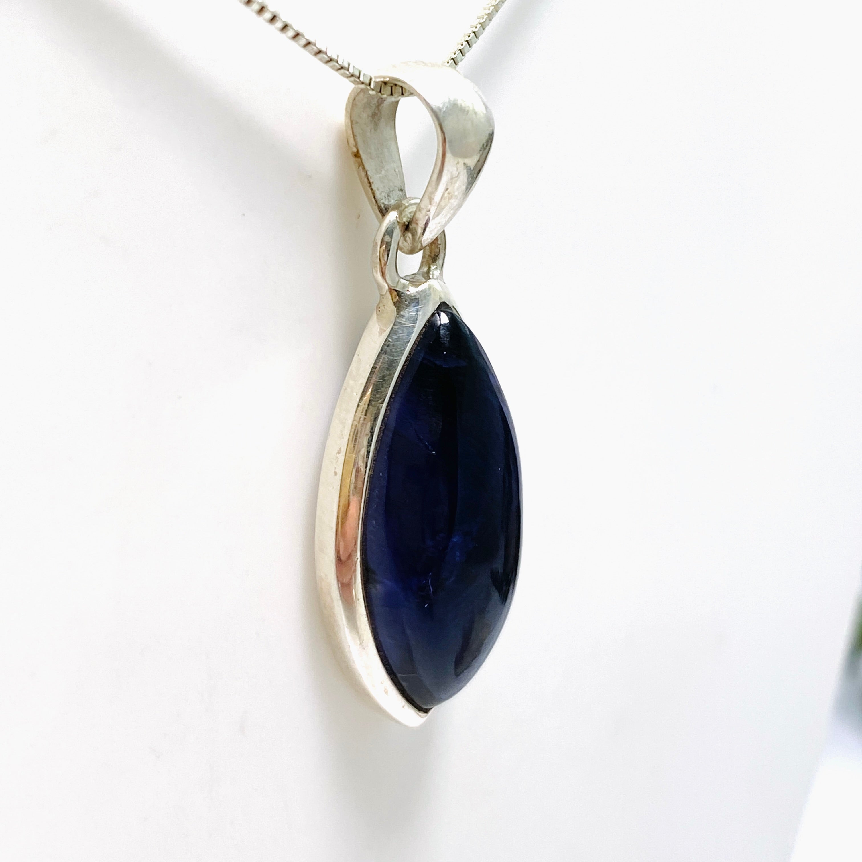 Natural Iolite Marquise Cabochon Pendant Necklace - PPGJ874 | Healing Stone Jewelry for Meditation & Energy Balancing