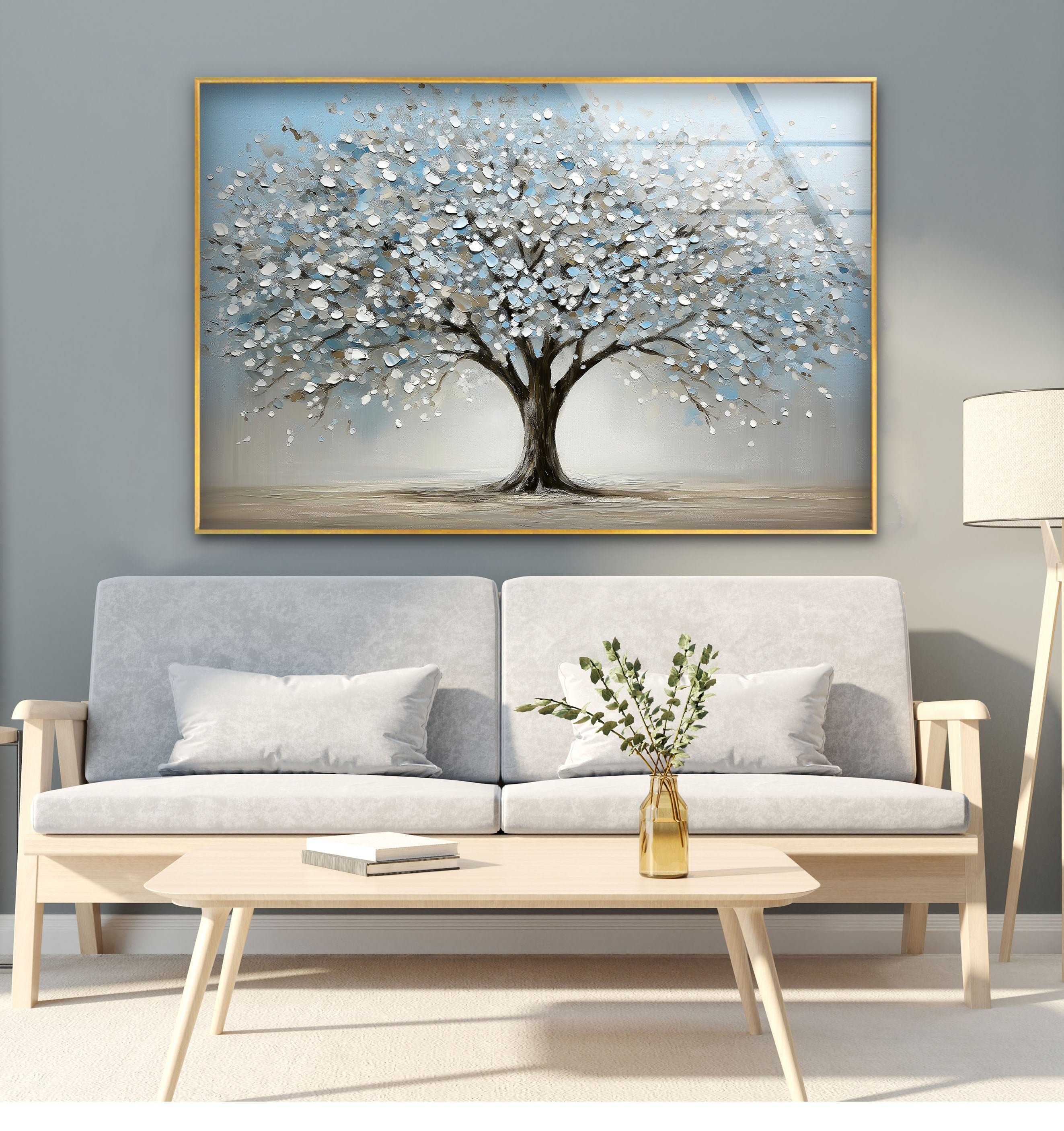 Blossoming Serenity Tree - Modern Textured Glass Wall Art Decor for Living Room, Bedroom & Office | Nature-Inspired Home Decor