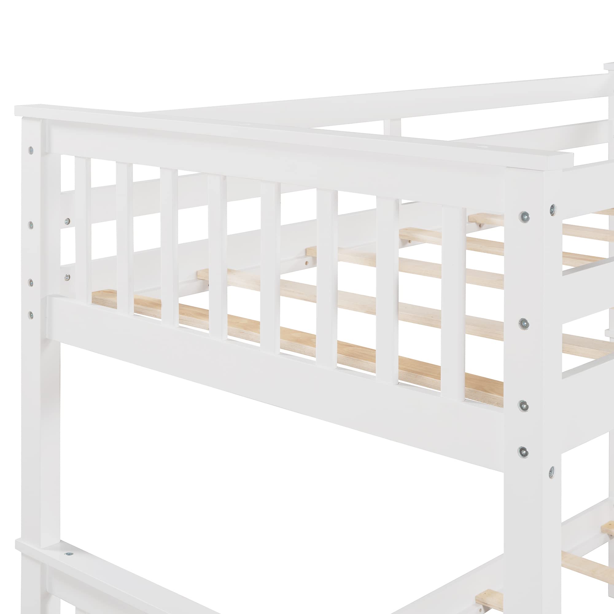P PURLOVE Twin Over Twin Bunk Bed with 2 Drawers & Ladder - Convertible to 2 Separate Twin Beds - Solid Wood Frame with Slat Support - No Box Spring Needed - White - Perfect for Kids' Bedrooms, Guest Rooms & Small Spaces