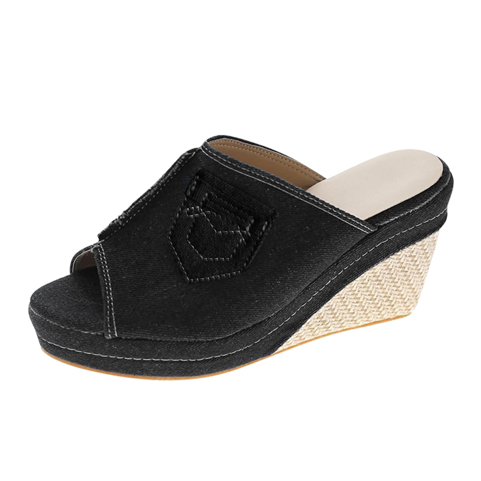 Women's Chunky Platform Sandals - Denim Wedge Sandals with Fish Mouth Design, Breathable & Comfortable for Summer - Perfect for Beach, Casual Outings & Everyday Wear