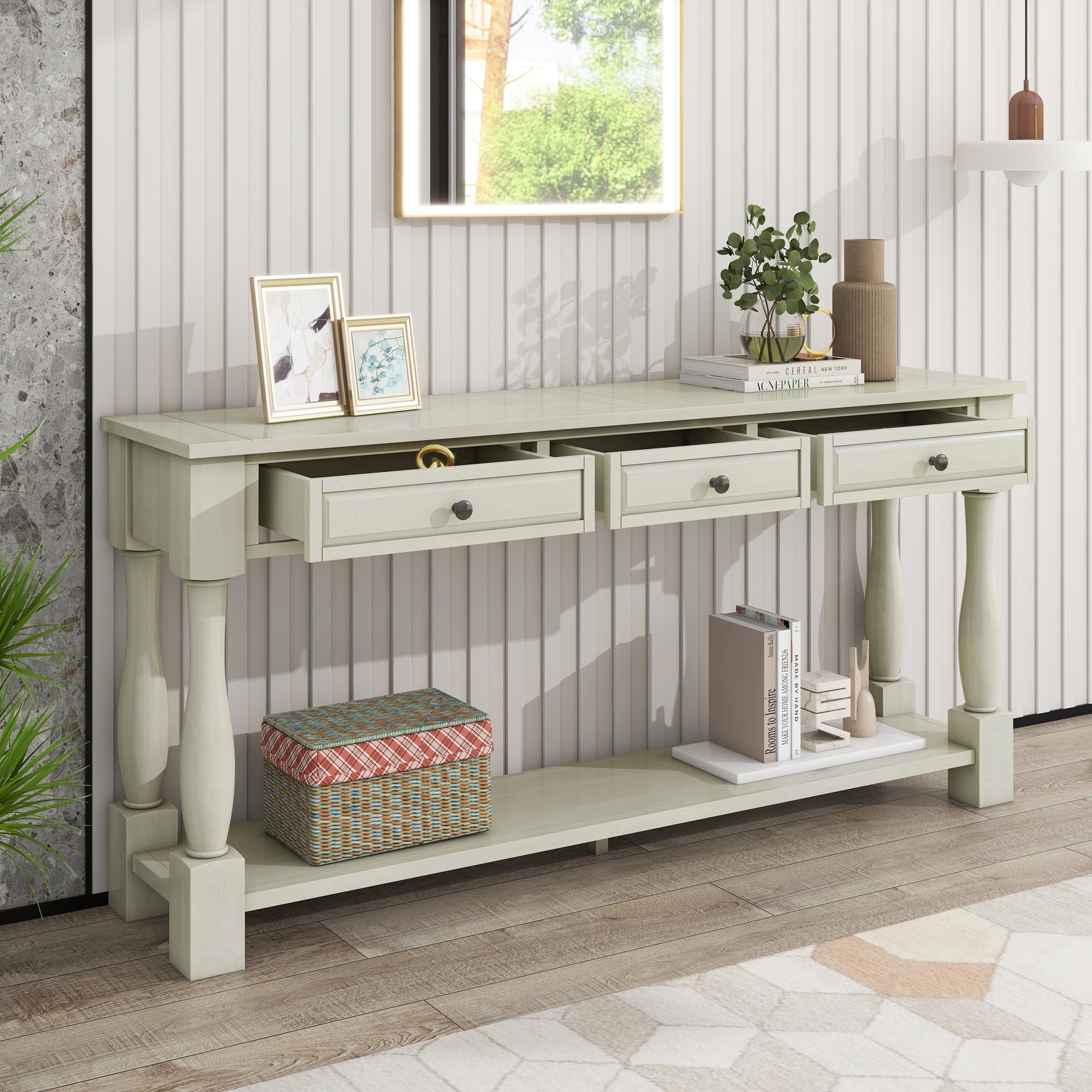 P PURLOVE Console Table with Drawers & Shelf - 55