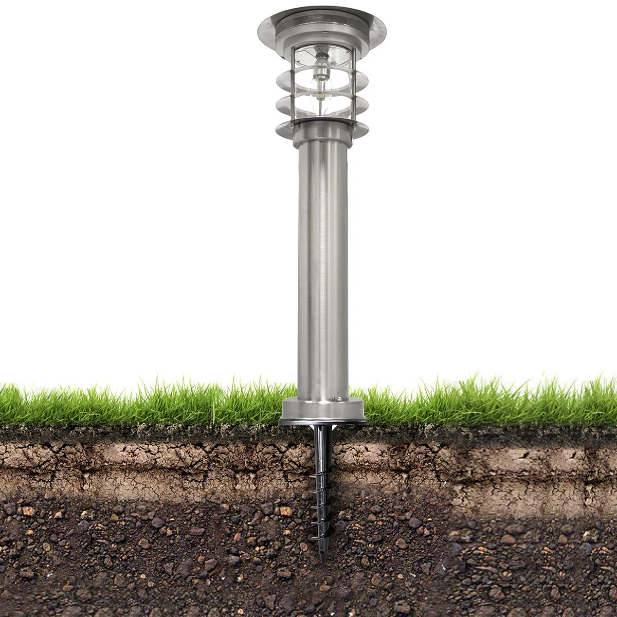 Gama Sonic Solar Pathway Light - Stainless Steel Bollard LED Outdoor Lamp, Waterproof Landscape Lighting for Garden, Yard, Driveway, Walkway (GS-214) - Perfect for Patio, Deck, Poolside & Pathway Illumination