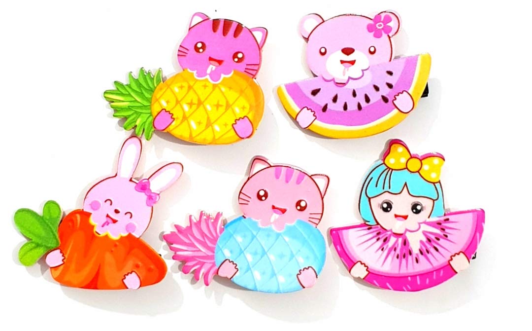 HOMEMATES 5pcs Cute Fruit Cat Girl Hair Clips Set - Colorful Barrettes for Toddler Girls, Kids Hair Accessories - Perfect for School, Parties & Daily Wear