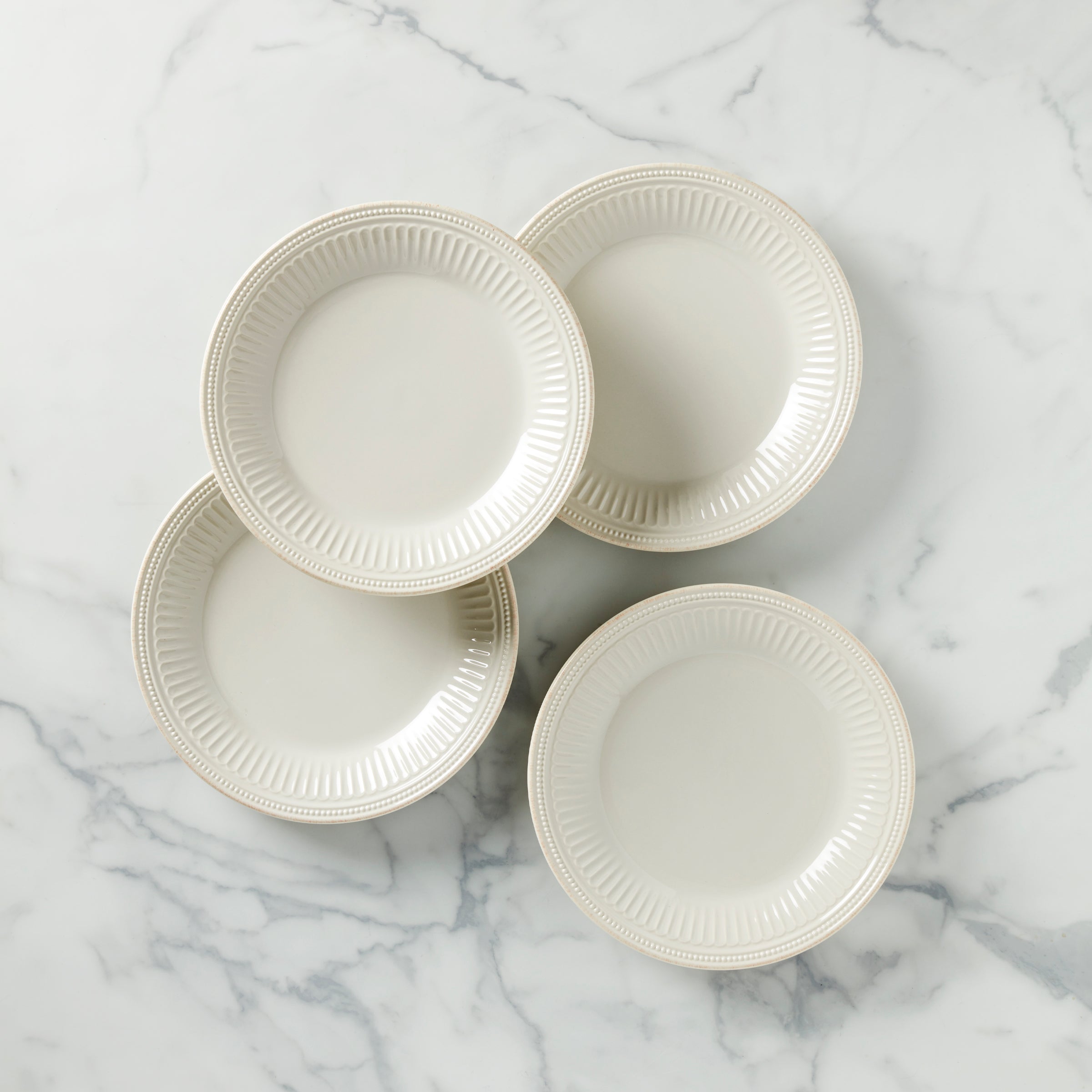 French Perle Groove Dinner Plates Set of 4 - Elegant Stoneware Plates for Fine Dining, Entertaining & Everyday Use - Dishwasher & Microwave Safe