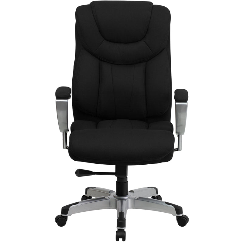 HERCULES Series Big & Tall 400 lb. Capacity Black LeatherSoft Executive Ergonomic Office Chair with Silver Adjustable Arms - Perfect for Home Office, Gaming, and Professional Workspaces