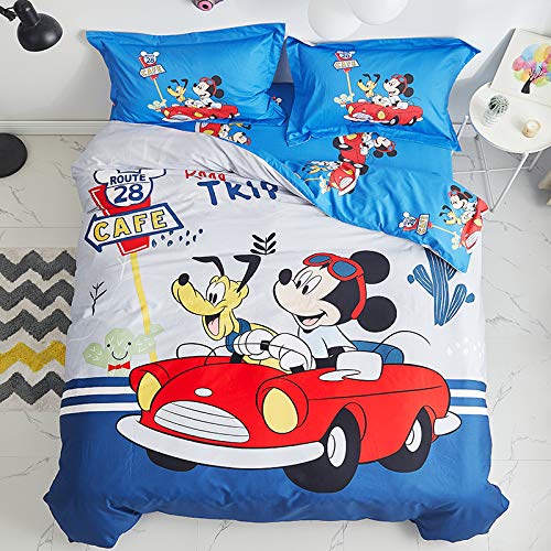 100% Cotton Kids Bedding Set - Mickey Mouse Duvet Cover, Pillow Cases & Fitted Sheet (4-Piece Full Size) | Soft & Breathable for Boys' Bedroom Decor | Perfect for Kids' Rooms, Nursery, and Sleepovers