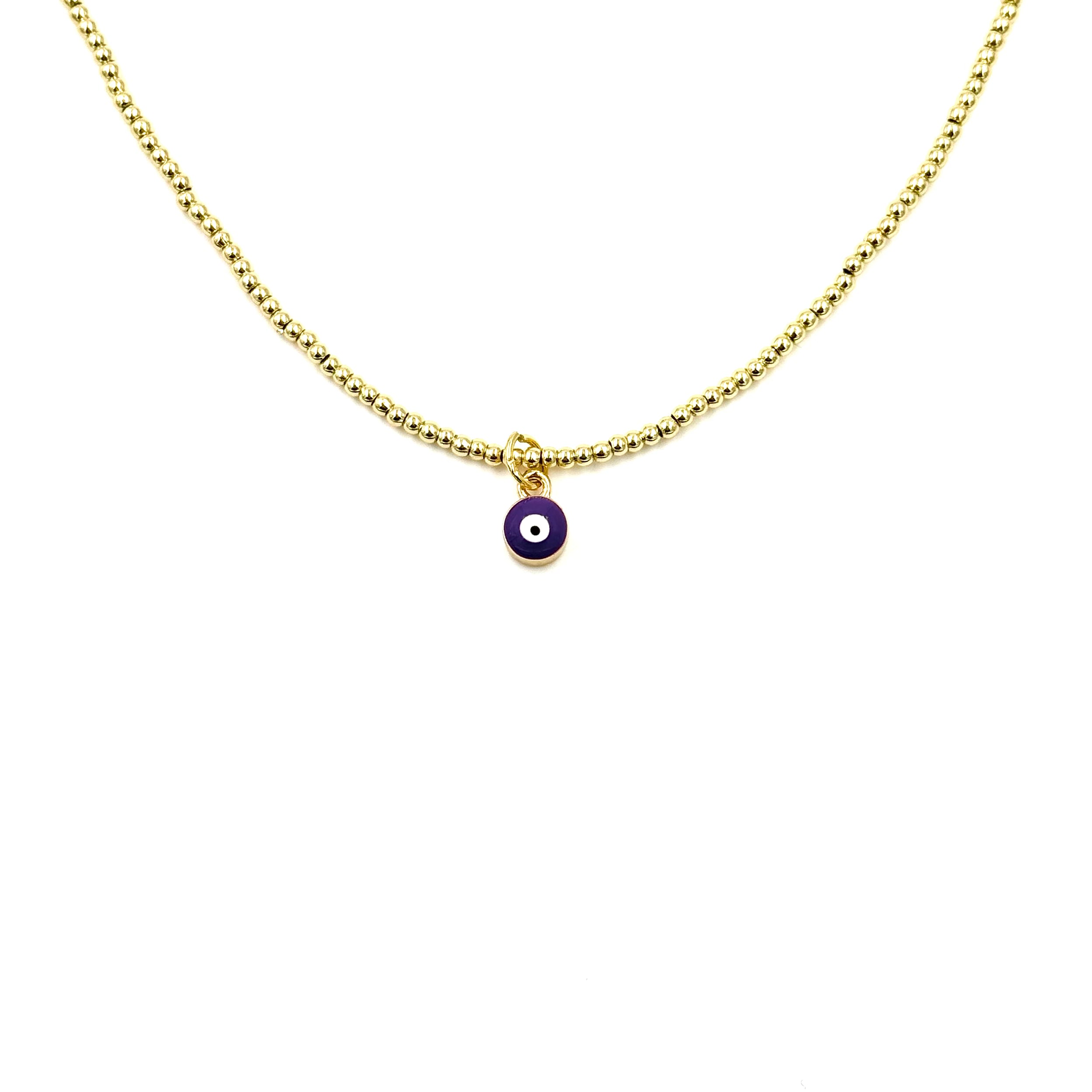 Ashley Gold Stainless Steel Evil Eye Necklace with Purple Enamel Beads - Elegant Protection Jewelry for Women, Perfect for Daily Wear, Gift Giving & Spiritual Protection