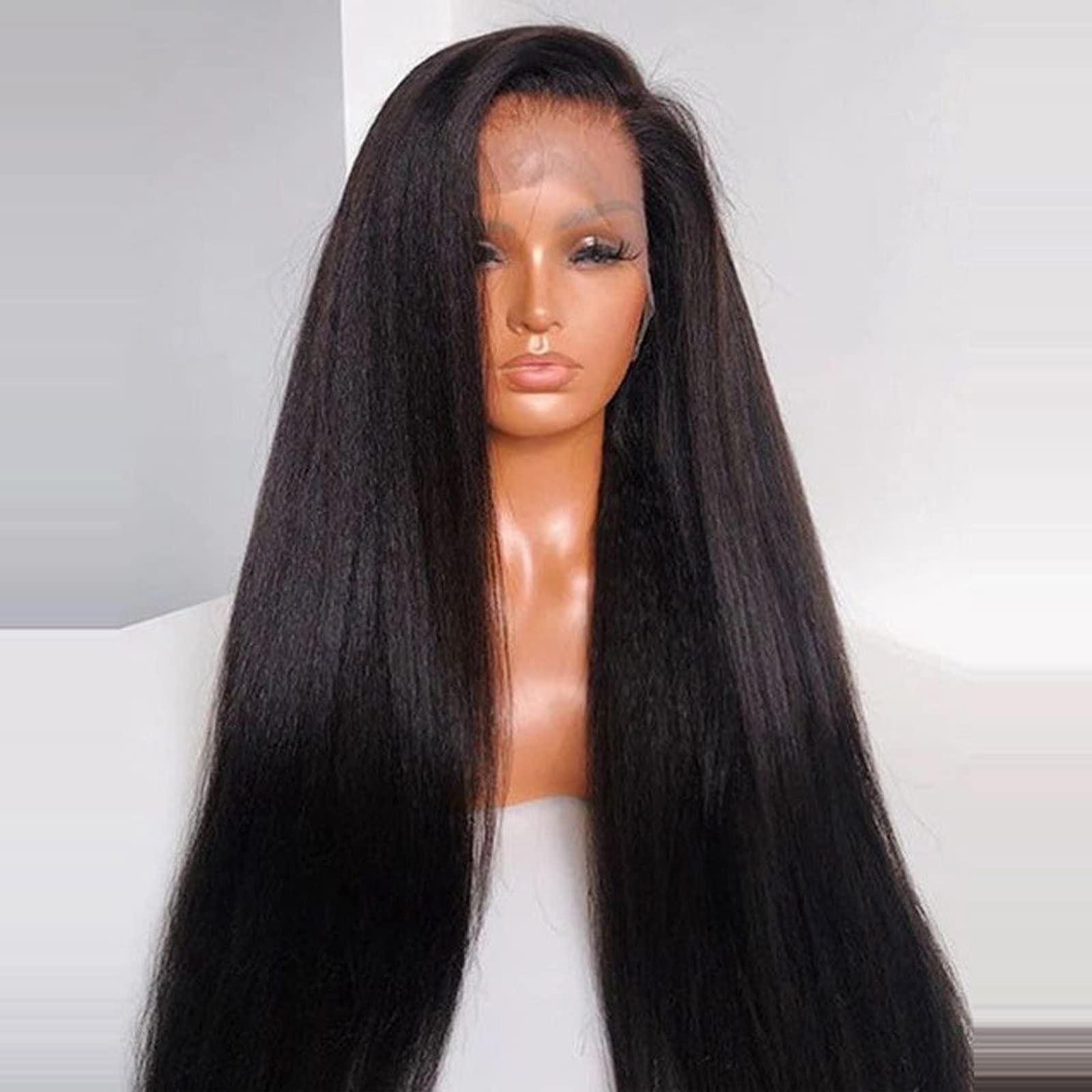 Imeya 16 Inch Yaki Weave Lace Front Wig - 13x6 Straight Human Hair Wig for Black Women | Glueless Italian Yaki Wig with Pre-Plucked Baby Hair & 150% Density | Transparent Lace Front Free Part Wig | Perfect for Daily Wear, Special Occasions & Protective Styling