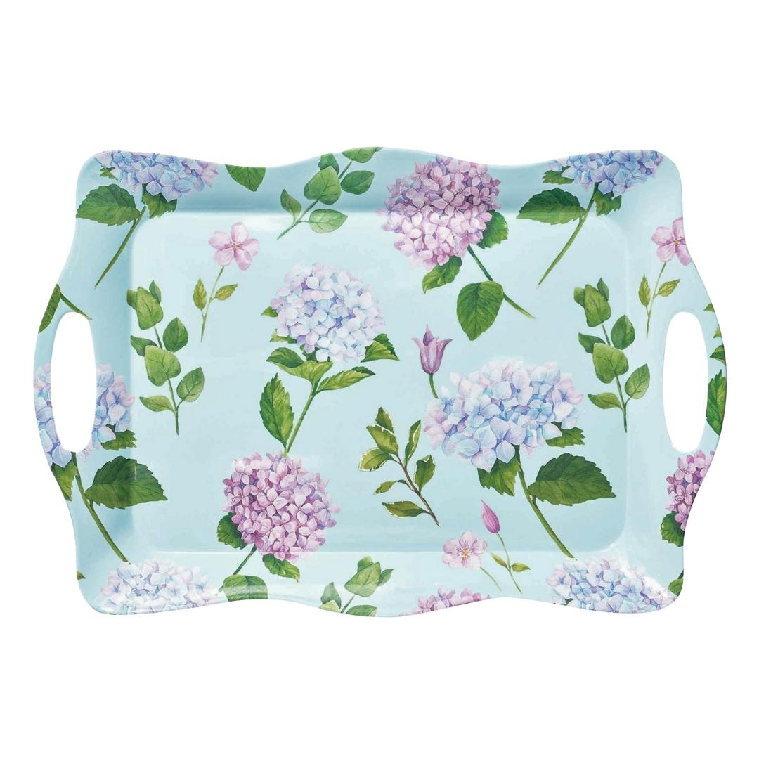 Melamine Hydrangea Serving Tray - Durable & Lightweight Floral Decorative Tray for Breakfast, Tea Party, Home Decor & Gift Giving