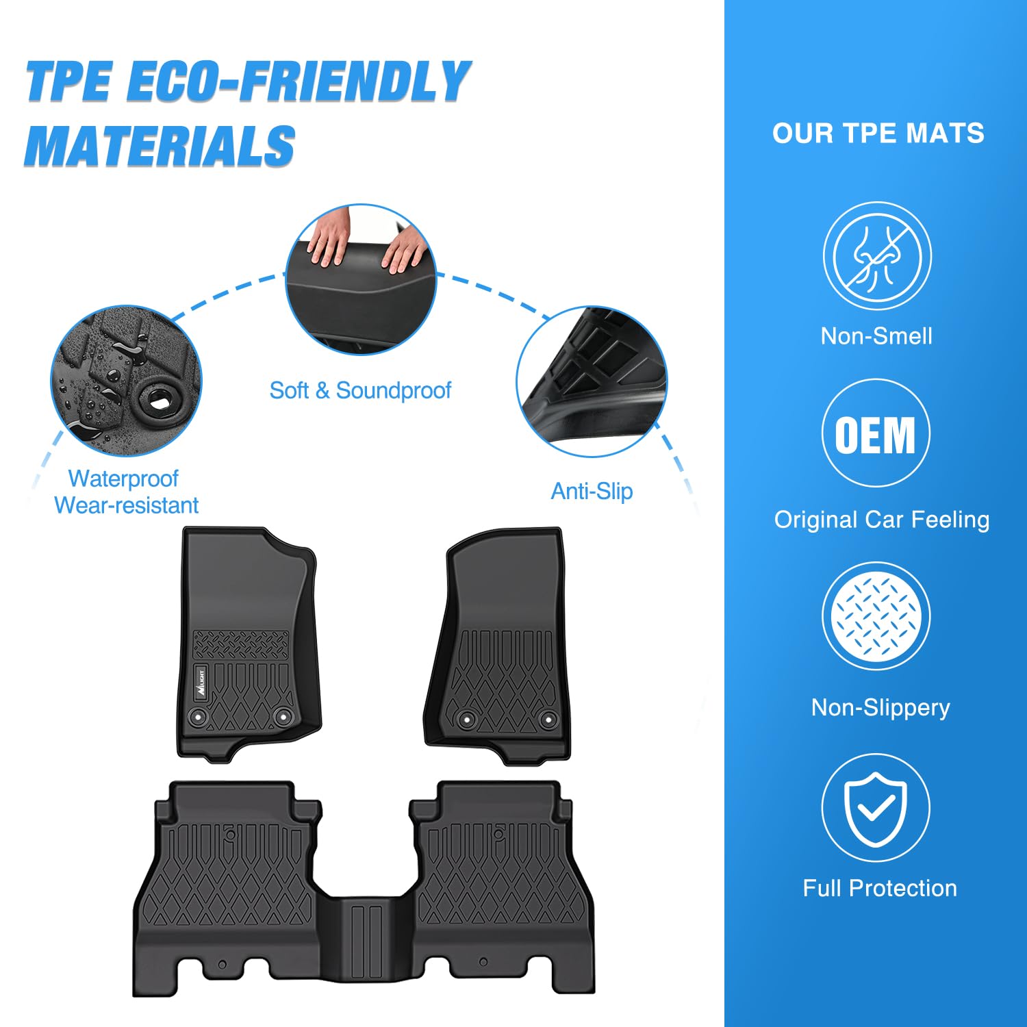 Nilight Heavy Duty TPE Floor Mats for Jeep Wrangler JL Unlimited 4 Door (2018-2025) - All Weather Custom Fit Floor Liners, Non-Slip Protection for Off-Road & Daily Driving
