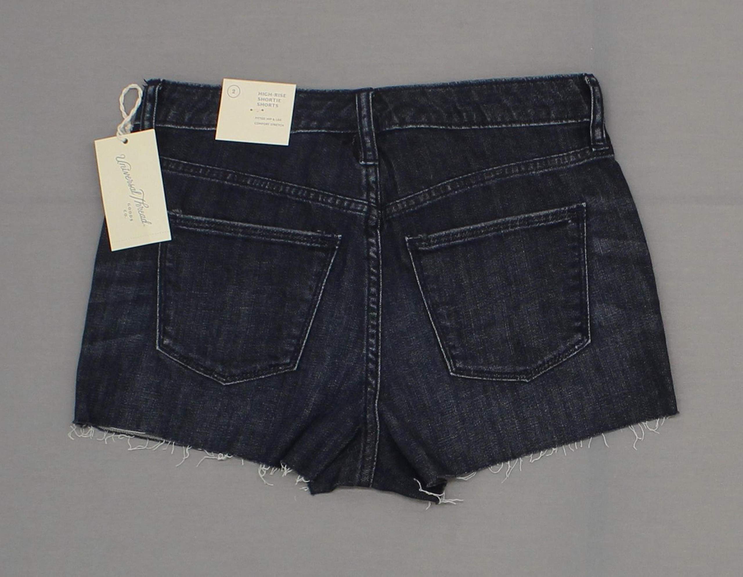 Universal Thread Women's Stretch High-Rise Faded Jean Shorts - Size 0 - Dark Blue Denim | Comfortable Casual Summer Shorts for Outfits, Beach & Streetwear