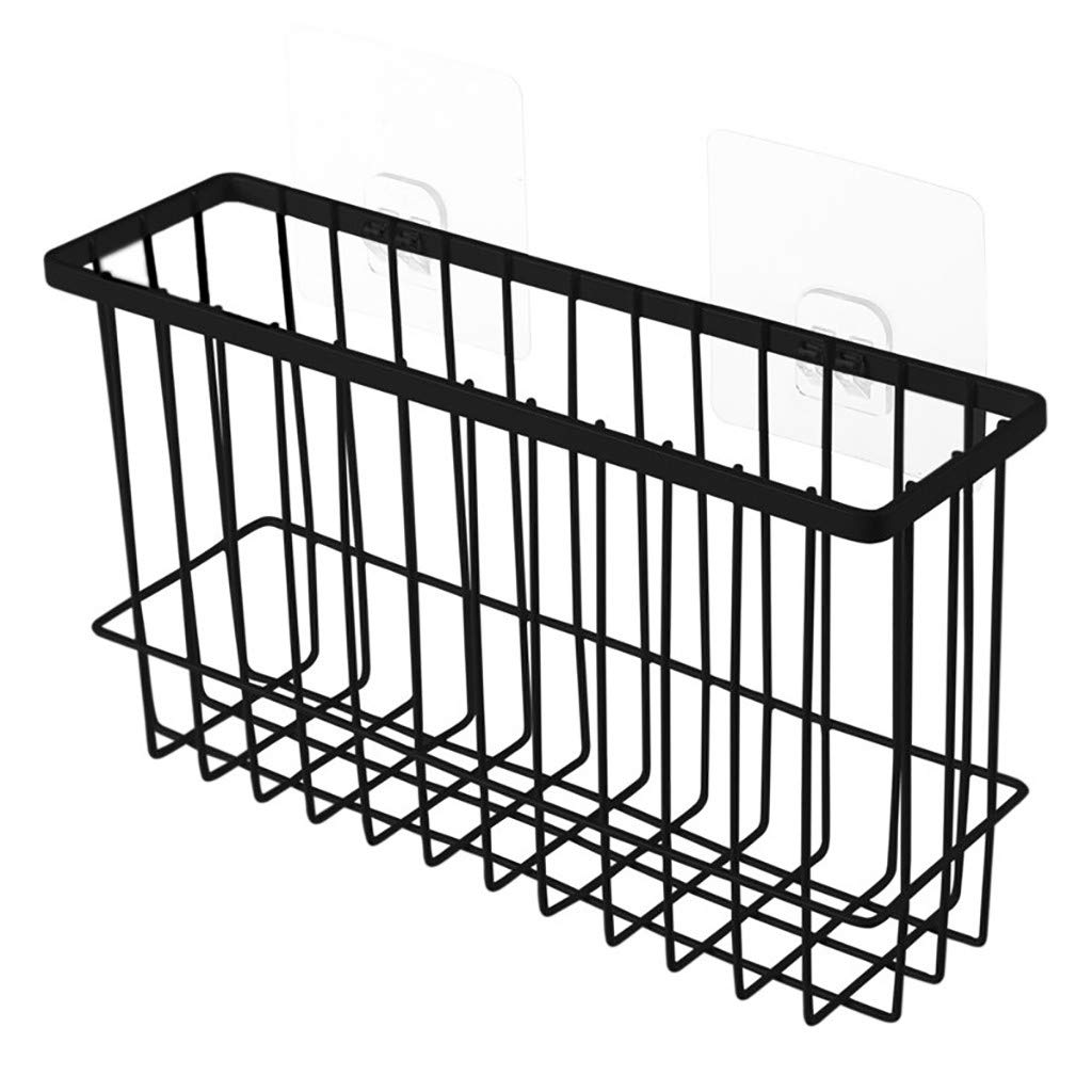 GTMANG Black Self-Adhesive Iron Mesh Storage Bins - Kitchen Organizer for Food, Bathroom & Bar Supplies - Space-Saving Wire Rack for Dining Room, Pantry & Office Organization (One Size)