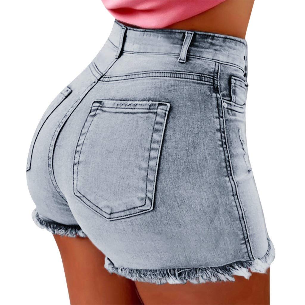Women's Plus Size High Waist Stretchy Denim Shorts - Distressed Frayed Hem Cut Off Jean Shorts for Summer (Sizes S-3XL) | Perfect for Beach, Casual Outings & Summer Vacations