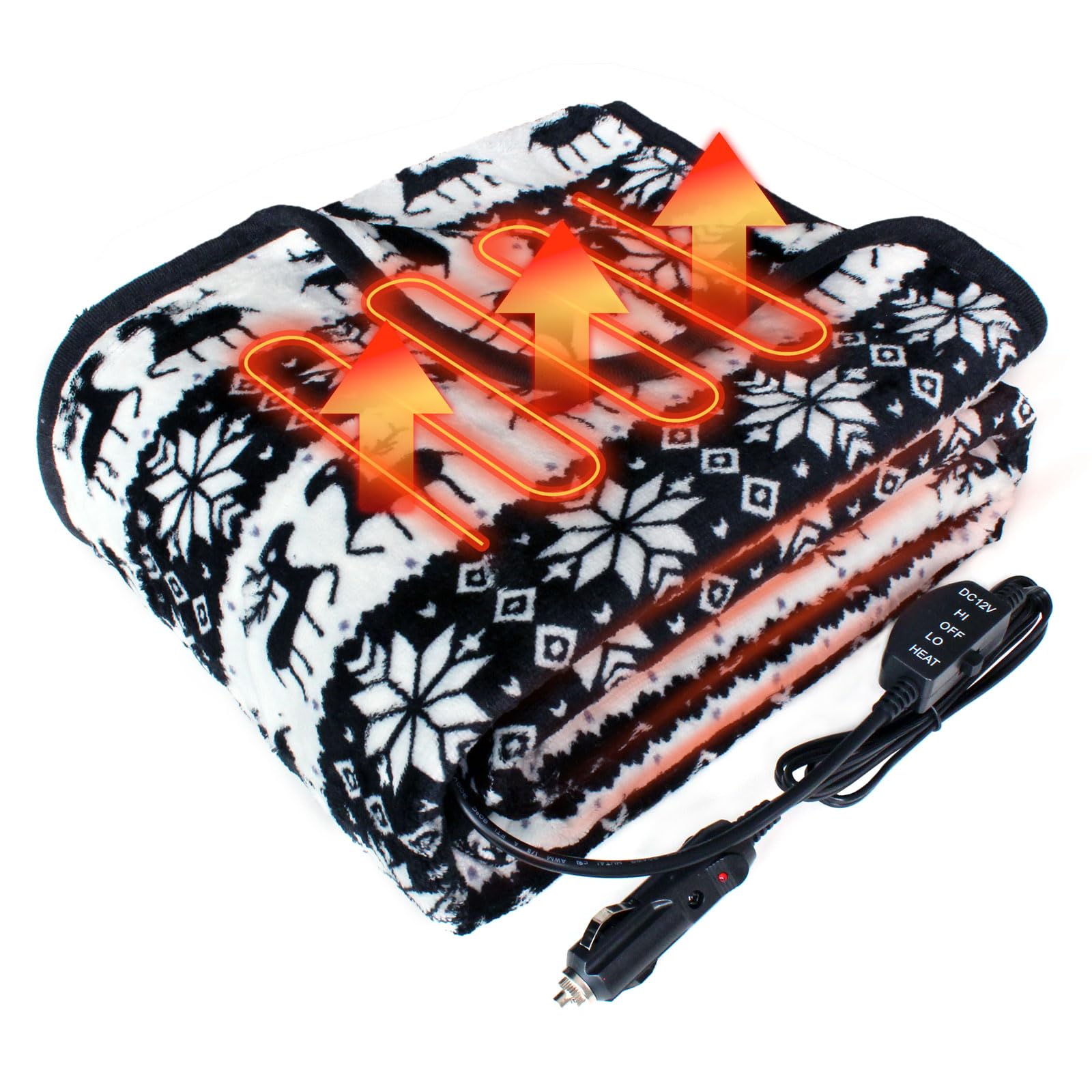 12V Electric Heated Car Blanket - Dual Heat Settings Portable Warming Blanket for Cars, Trucks & SUVs | Perfect for Winter Road Trips & Cold Weather Commutes (Black)