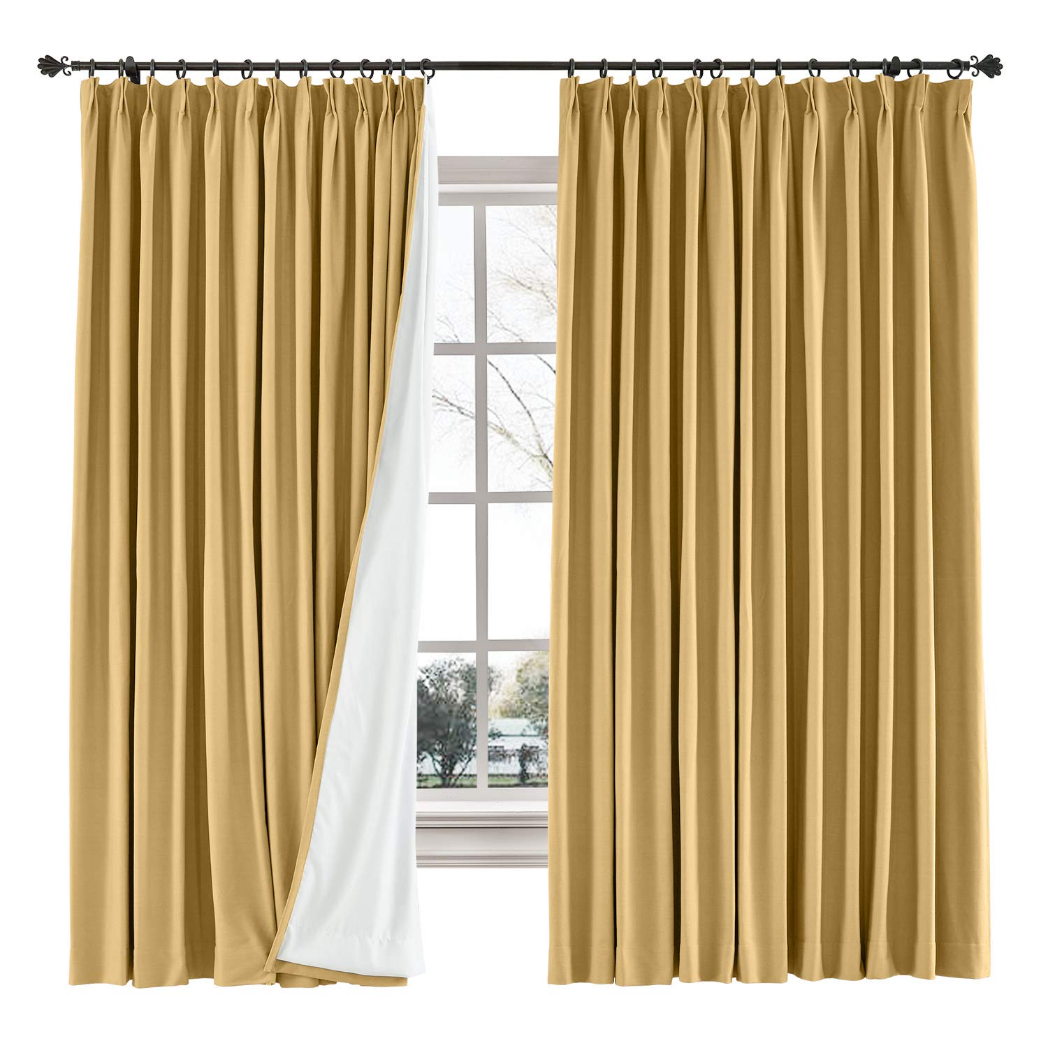 TWOPAGES 52x102 Inch Blackout Curtains for Living Room - Honey Gold Cotton Blend Room Darkening Drapes with Interlining (1 Panel) | Thermal Insulated Window Treatment for Bedroom, Nursery & Home Theater