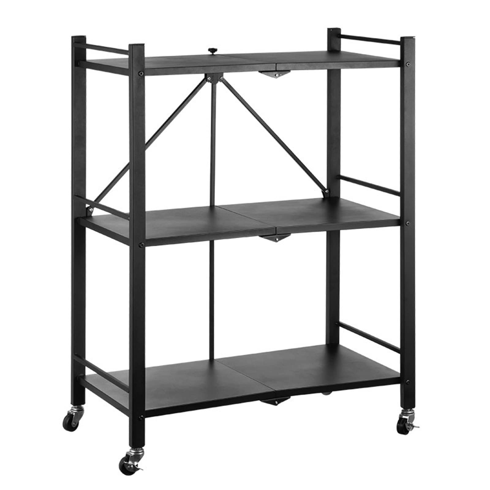 MIJIE 3-Tier Foldable Storage Shelf with Wheels - Space Saving Kitchen Organizer, Rolling Utility Cart for Living Room, Office & Dorm - Perfect for Pantry Organization, Bathroom Storage & Small Space Solutions