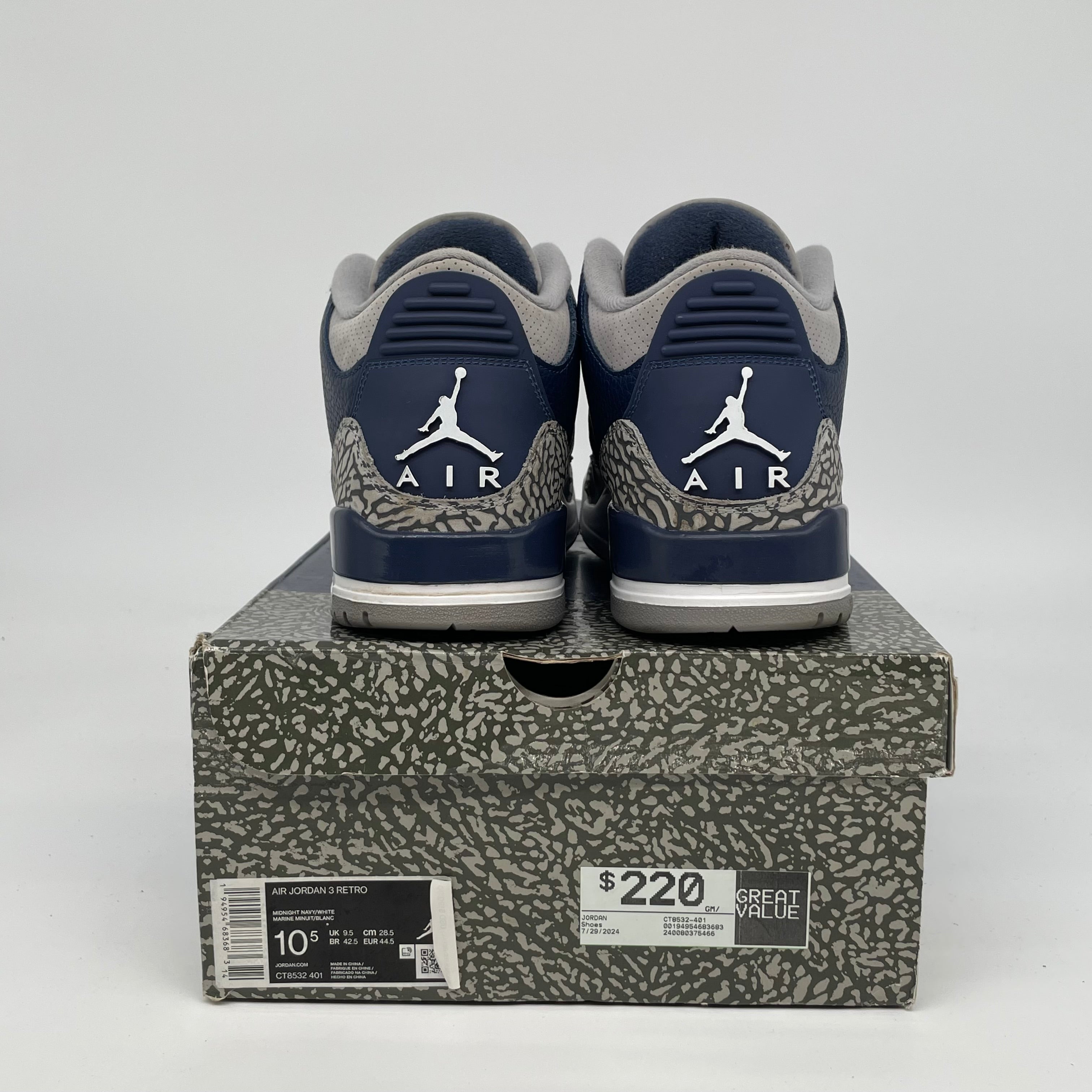 AIR JORDAN 3 GEORGETOWN Retro Basketball Shoes Men's Size 10.5 - White/Blue/Grey (CT8532-401) | Official Nike Sneakers for Streetwear & Basketball Games