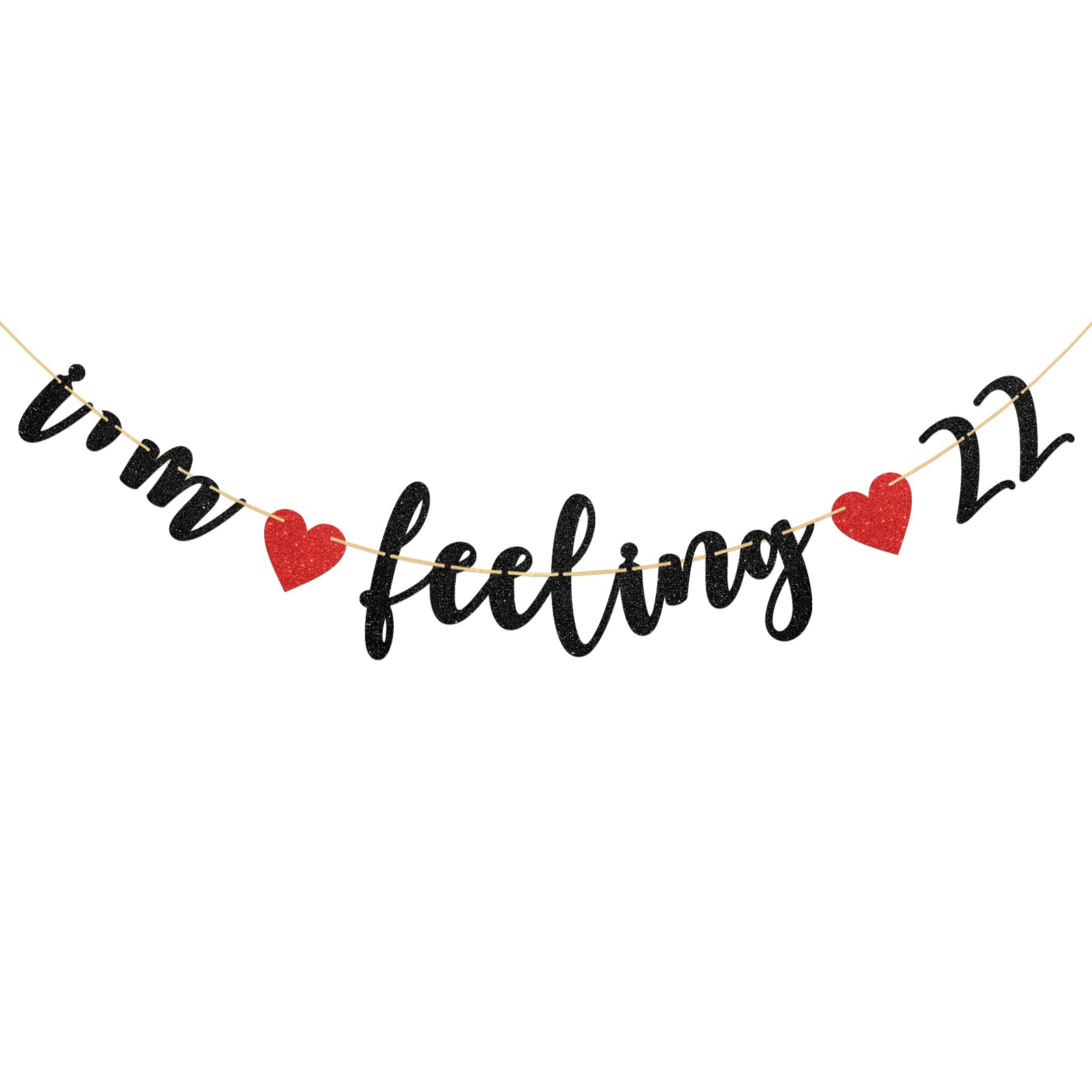 Happy 22nd Birthday Banner - Black Glitter 'I'm Feeling 22' Party Decorations for 22nd Birthday Celebrations, Home Decor & Milestone Parties