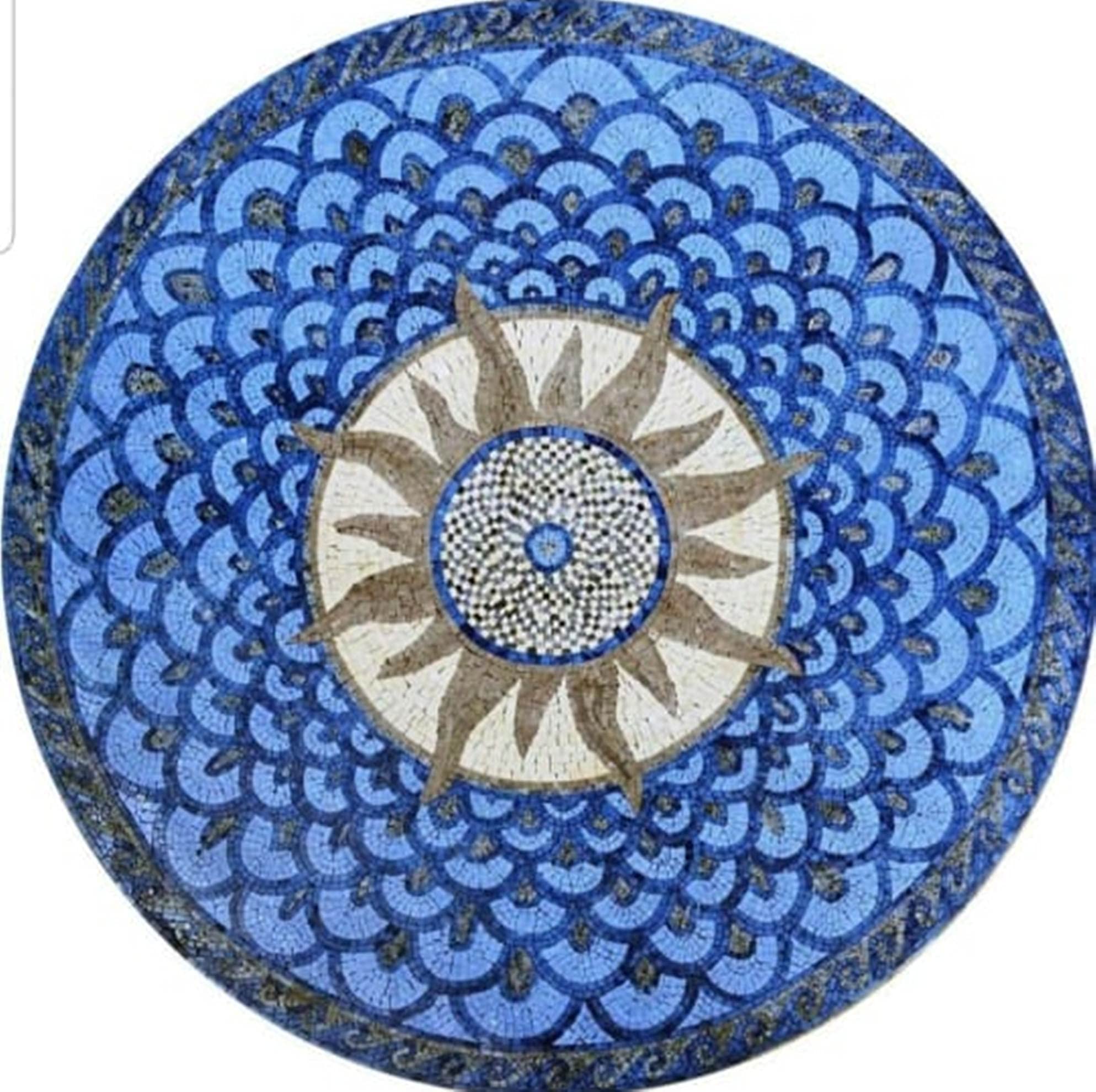 Round Mosaic Coffee Table - Handcrafted Art Center Table for Living Room & Patio | Labrador Mosaic Design | Perfect for Home Decor & Outdoor Entertaining