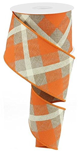 Plaid Canvas Wired Edge Ribbon - 10 Yards Bulk Spool (2.5 Inch Width) in Beige, Orange & Cream | Perfect for Gift Wrapping, DIY Crafts, Scrapbooking & Home Decor