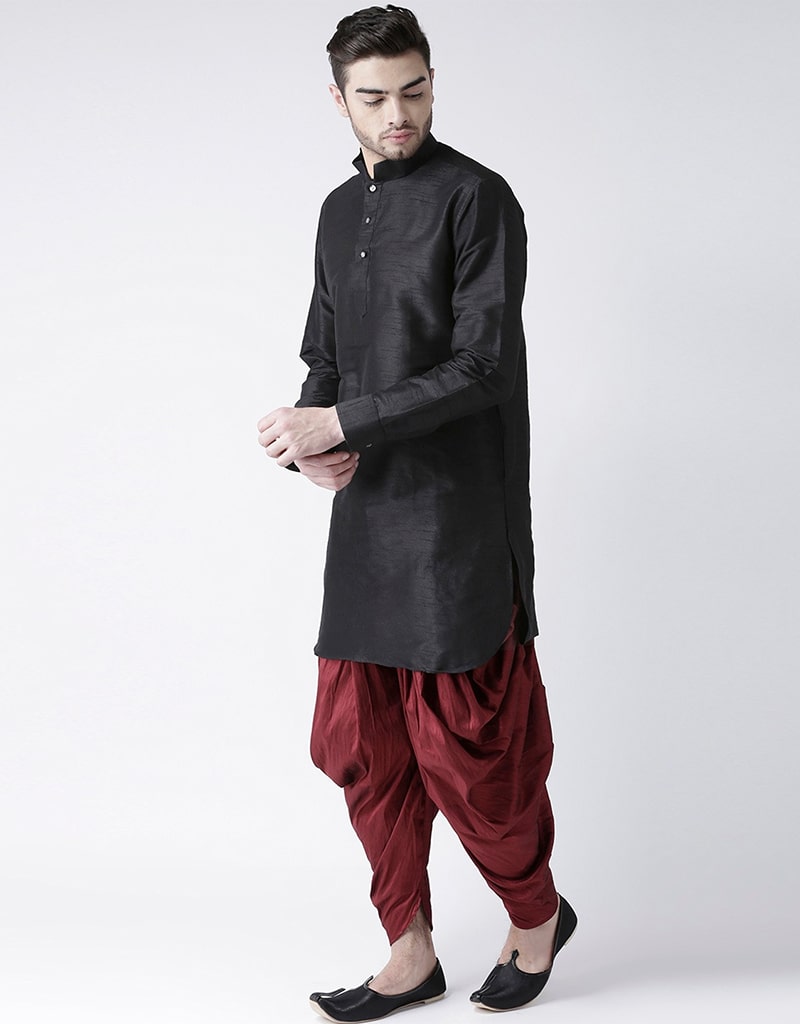Elegant Black Kurta Art Dupion Dhoti Set for Men | Traditional Indian Ethnic Wear | Perfect for Weddings, Festivals & Cultural Events