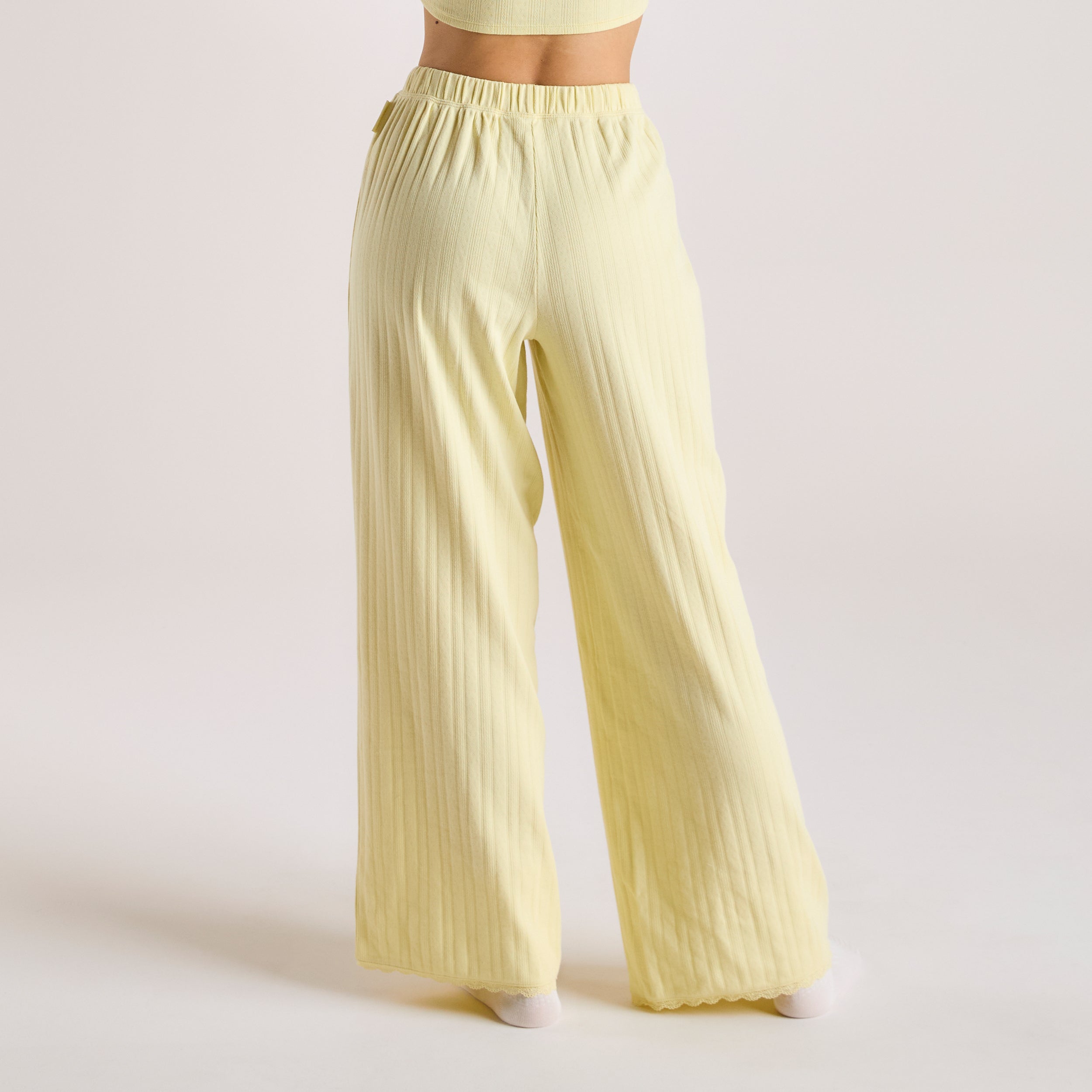 Buttercup Yellow Pointelle Pajama Pants for Women - Soft & Comfortable Sleepwear for Lounge & Relaxation at Home