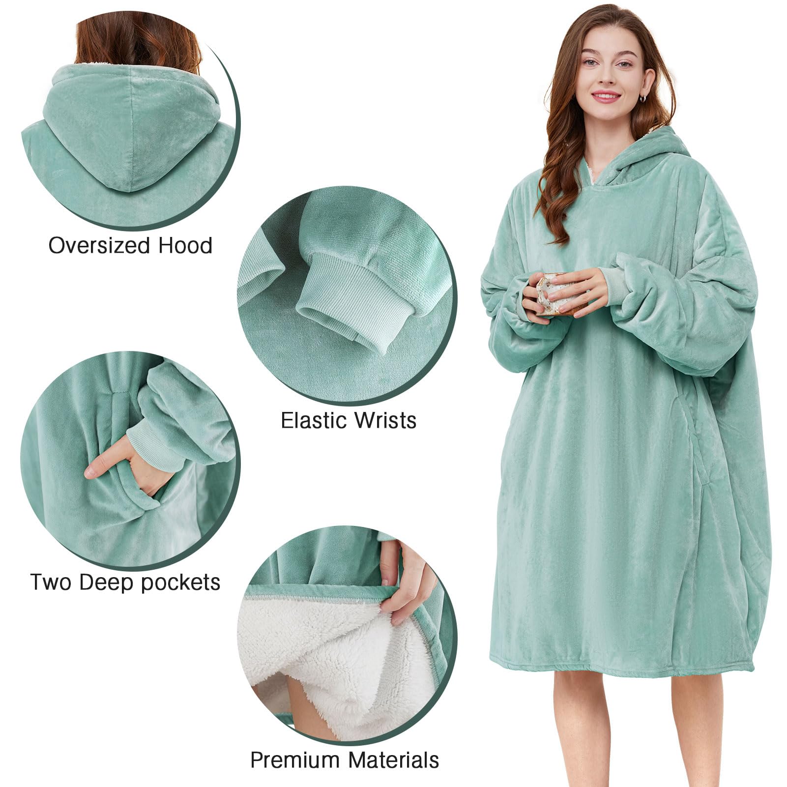 Cozy Sherpa Hooded Blanket Sweatshirt - Oversized Wearable Fleece Hoodie for Women, Men & Kids | Perfect for Lounging, Camping & Cold Weather
