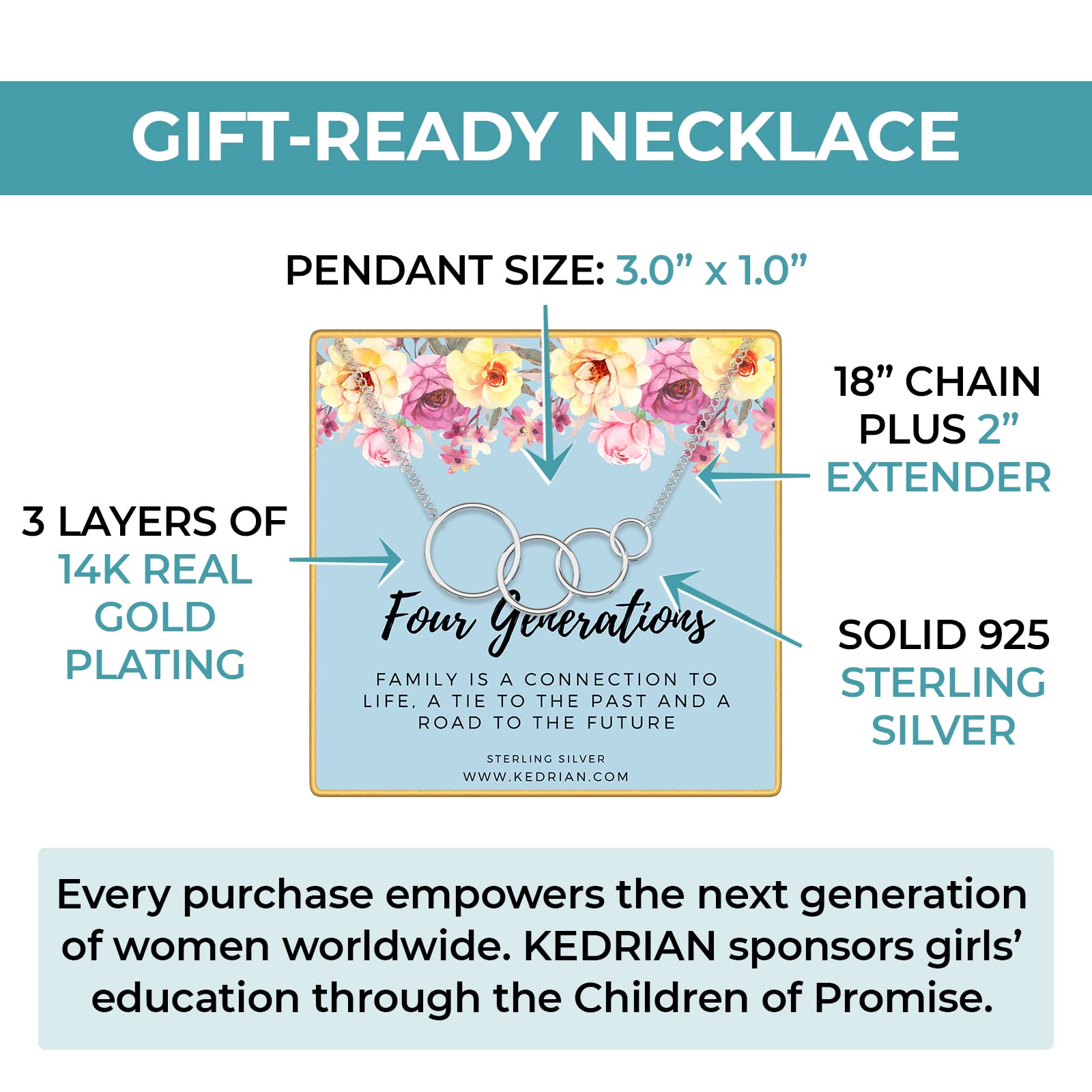 KEDRIAN 925 Sterling Silver Aunt Necklace - Best Gift for Aunt from Niece & Nephew, Mother's Day Jewelry - Perfect for Birthdays, Holidays & Special Occasions