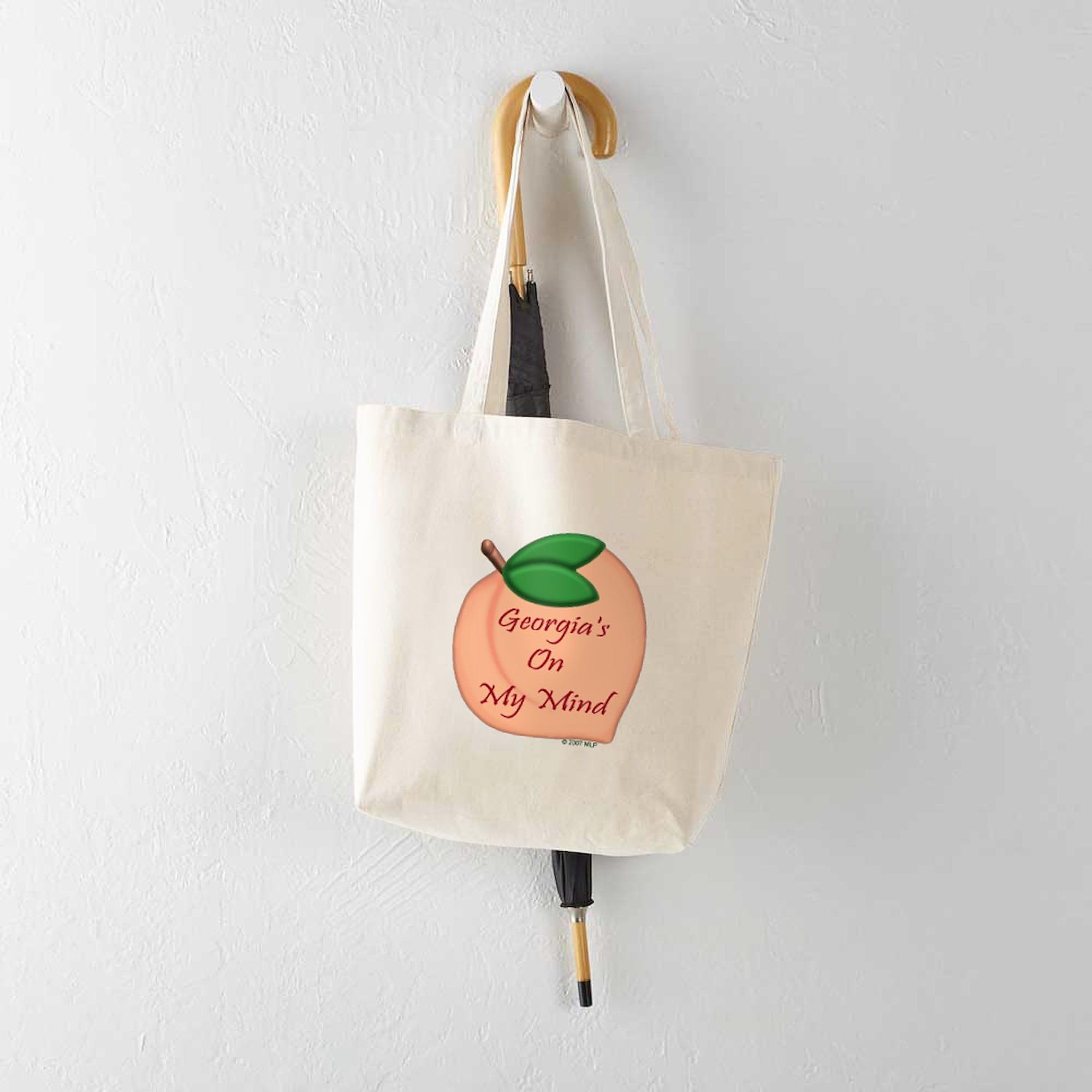 Georgia Peach Themed Natural Canvas Tote Bag - Reusable Eco-Friendly Shopping Bag for Groceries, Beach & Farmers Market