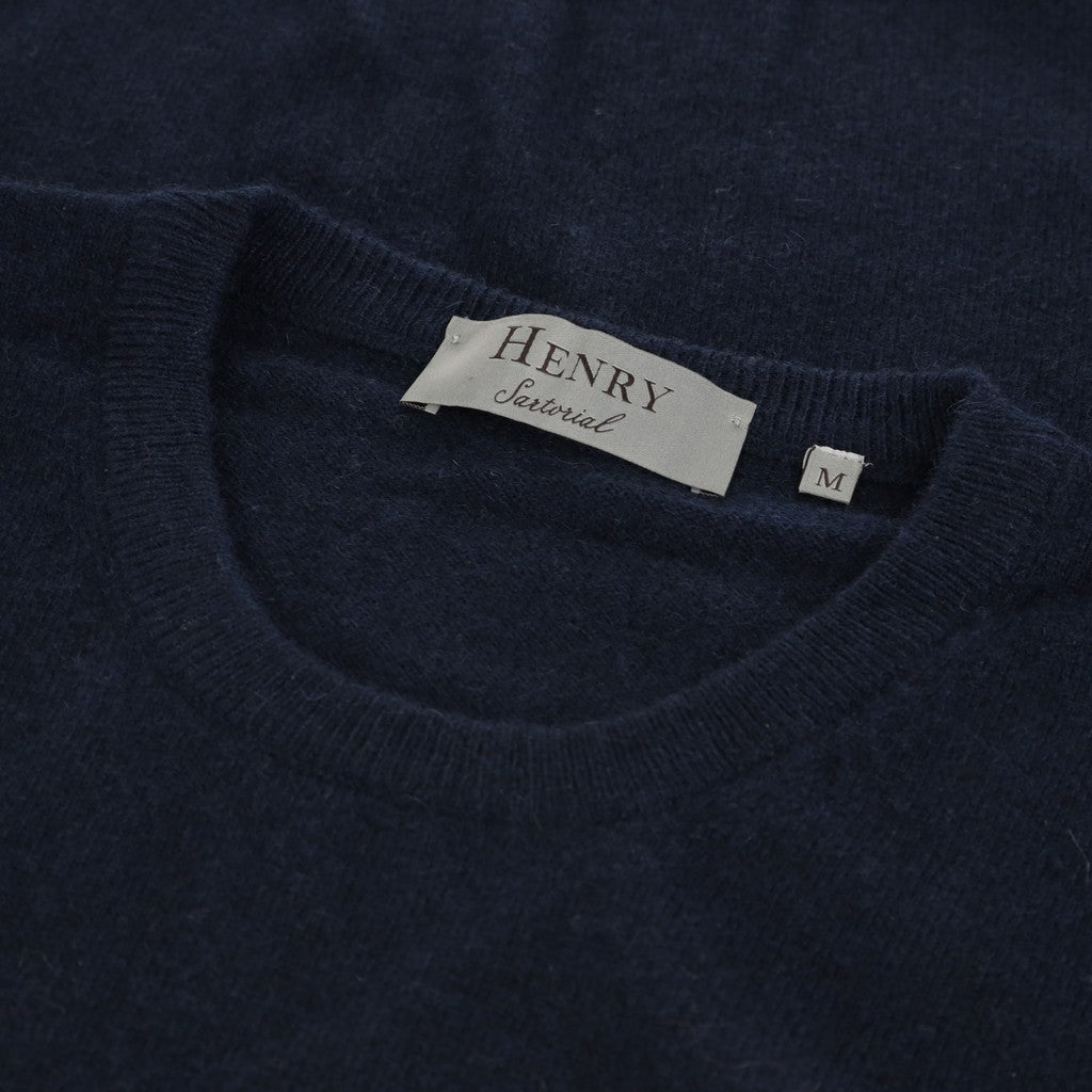 Premium 100% Cashmere Crew Neck Sweater for Men - 12GG Navy Blue - Soft & Warm Winter Pullover for Casual & Business Wear
