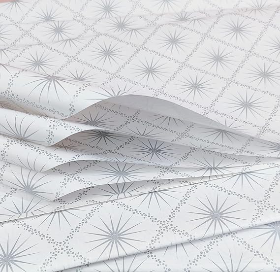 AMANVANI Premium White & Silver Gift Wrapping Paper Sheets - 10-Pack Elegant Holiday Wrapping Roll for Christmas, Birthday, Wedding Presents & Party Decorations