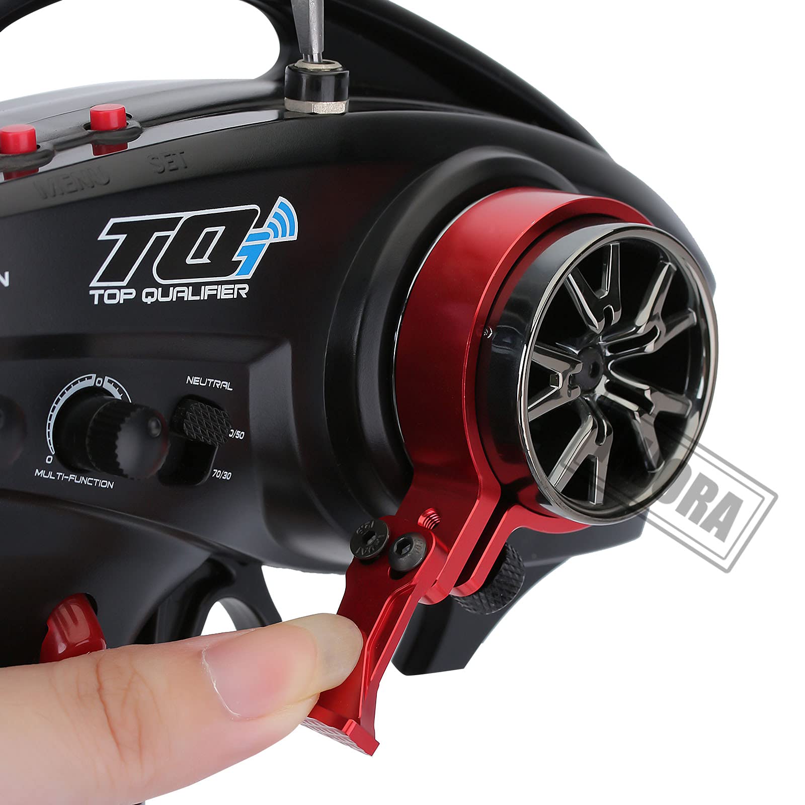 INJORA RC Car Steering Wheel Trigger One-Handed Control Adapter Kit - Compatible with TQI Remote Controller, TRX4, TRX6, Slash, Summit - Red | Perfect for RC Racing, Crawling & Off-Road Adventures