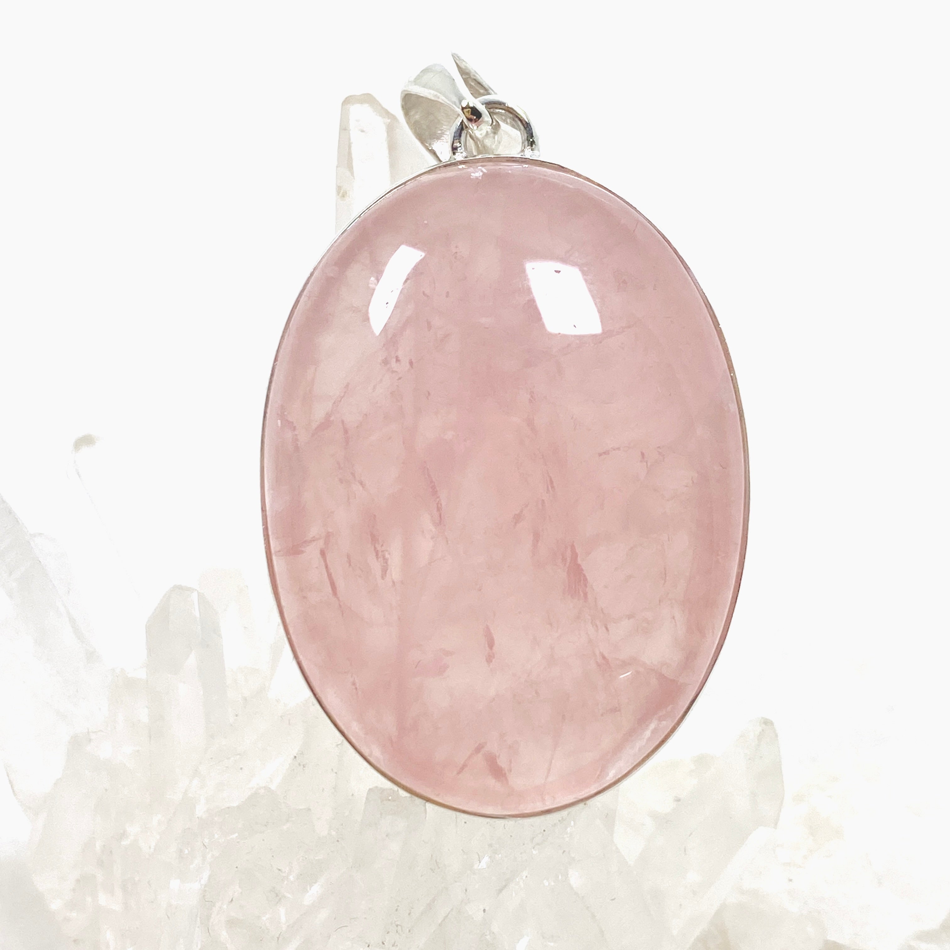 Natural Rose Quartz Oval Cabochon Pendant Necklace KPGJ4684 - Healing Crystal Jewelry for Women, Meditation & Energy Balance