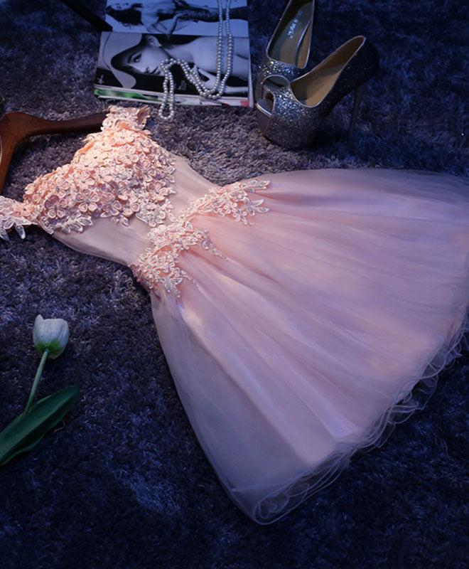 Elegant Pink A-Line Tulle Lace Short Prom Dress for Homecoming, Party & Special Occasions | Perfect for Dances, Weddings & Formal Events